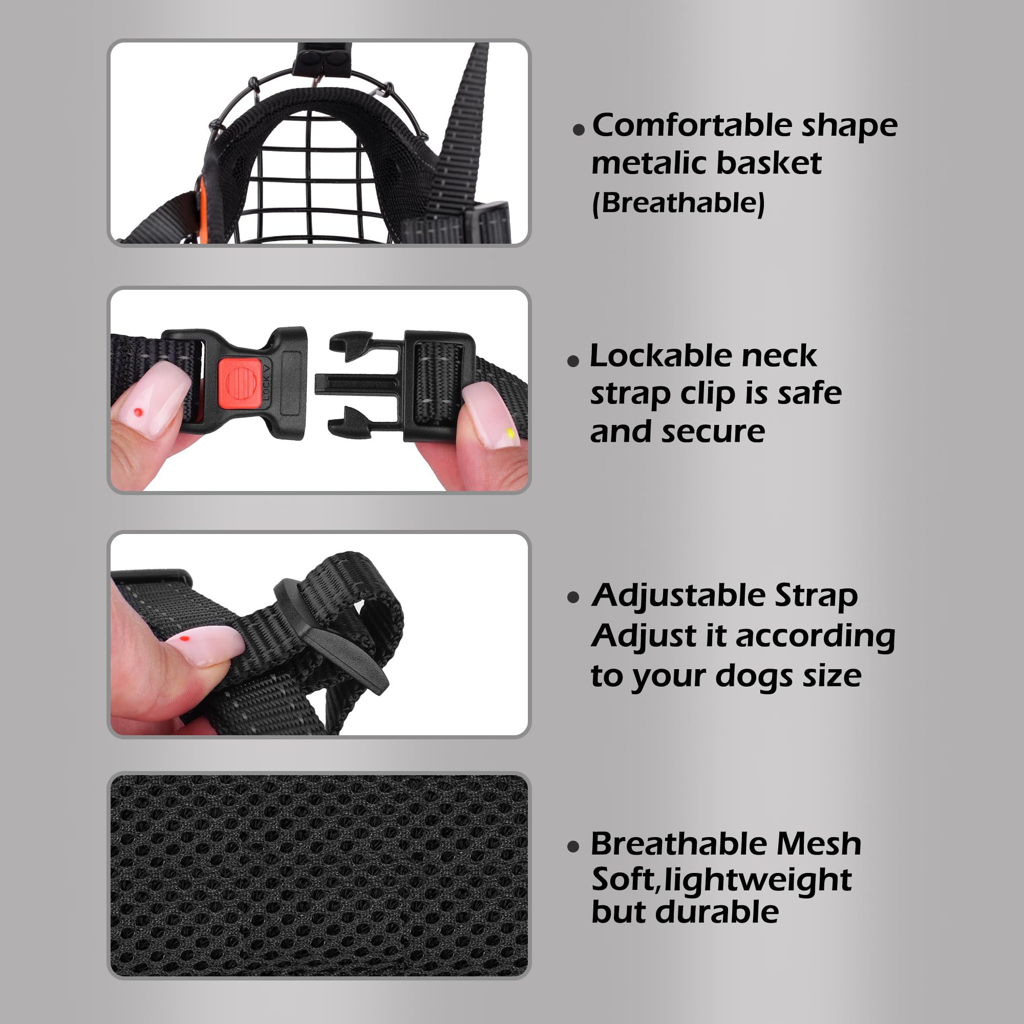 OOPSDOGGY Pitbull Dog Muzzle Reflective Metal Mask Secure Wire Basket Muzzle for Large Sized Dogs Amstaff Soft Cage Muzzle to Pr