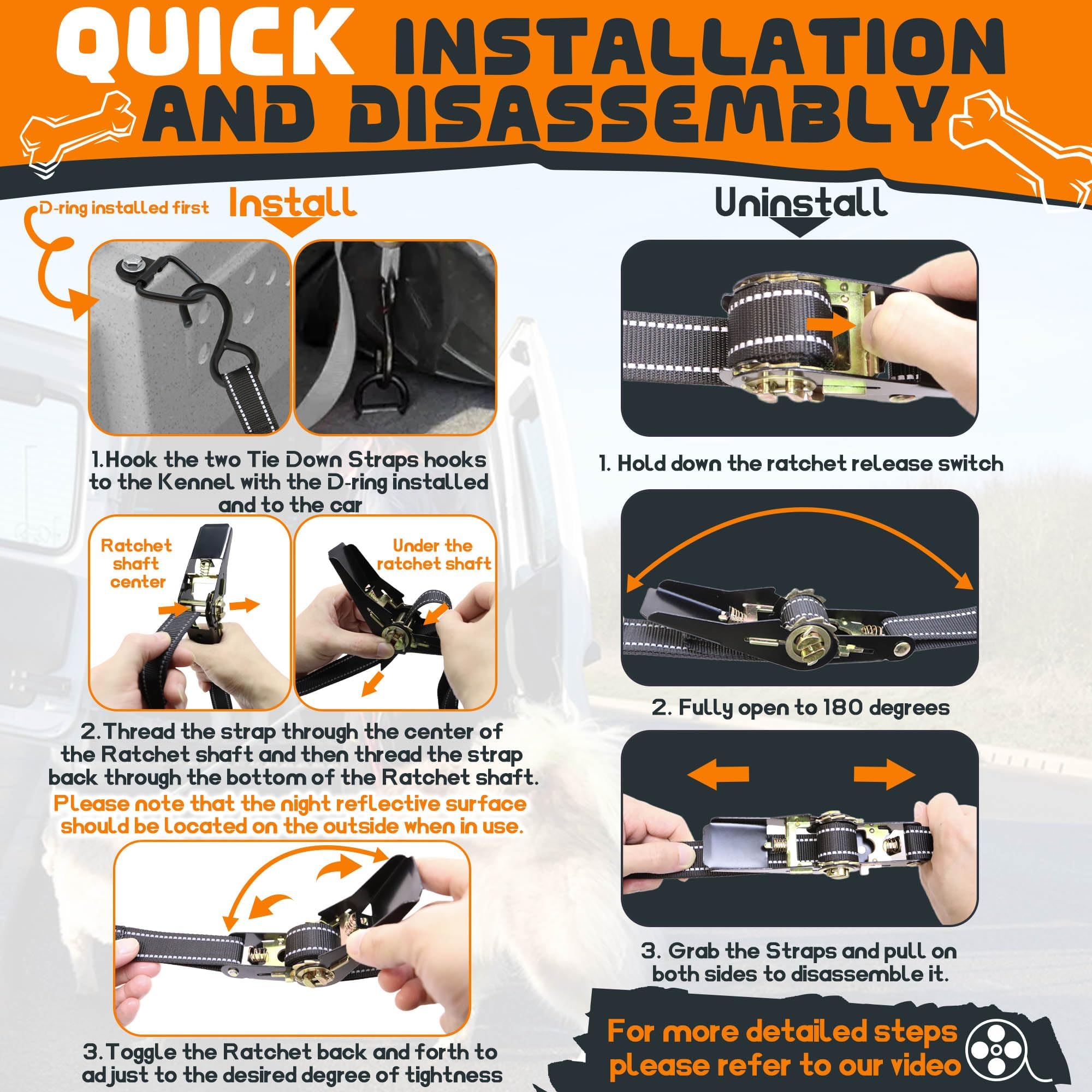 Terixe 4 Pack Tie Down Kit For Ruffland Kennel - Tie Down D-Ring Kit - 1000 Lbs, With Wrench, Tie Down Straps Kit Compatible Wit