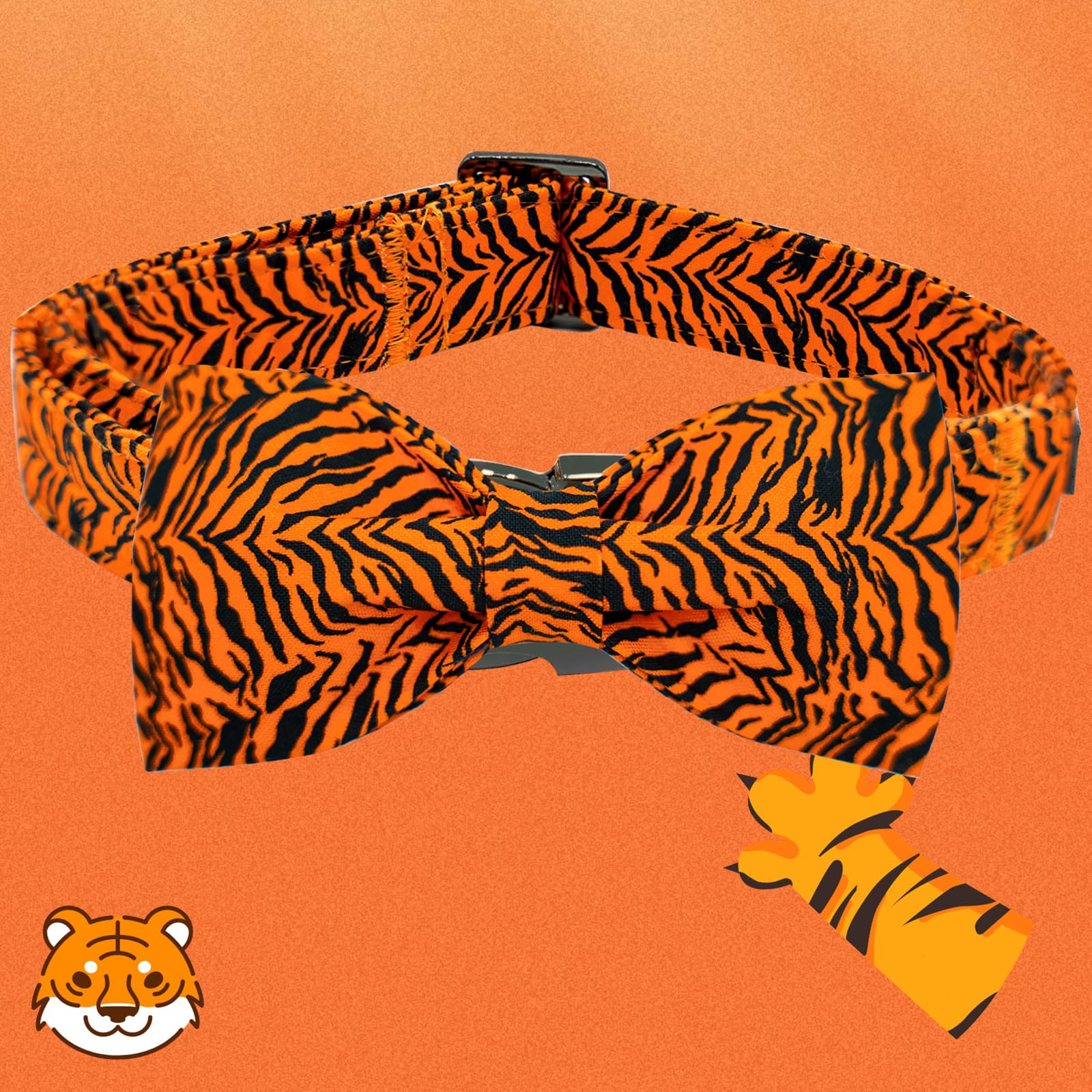 Elegant little tail Dog Collar, Tiger Print Pet Collar Fashion Boy Dog Collars Durable Metal Buckle Dog Collars Cotton Pet Adjus