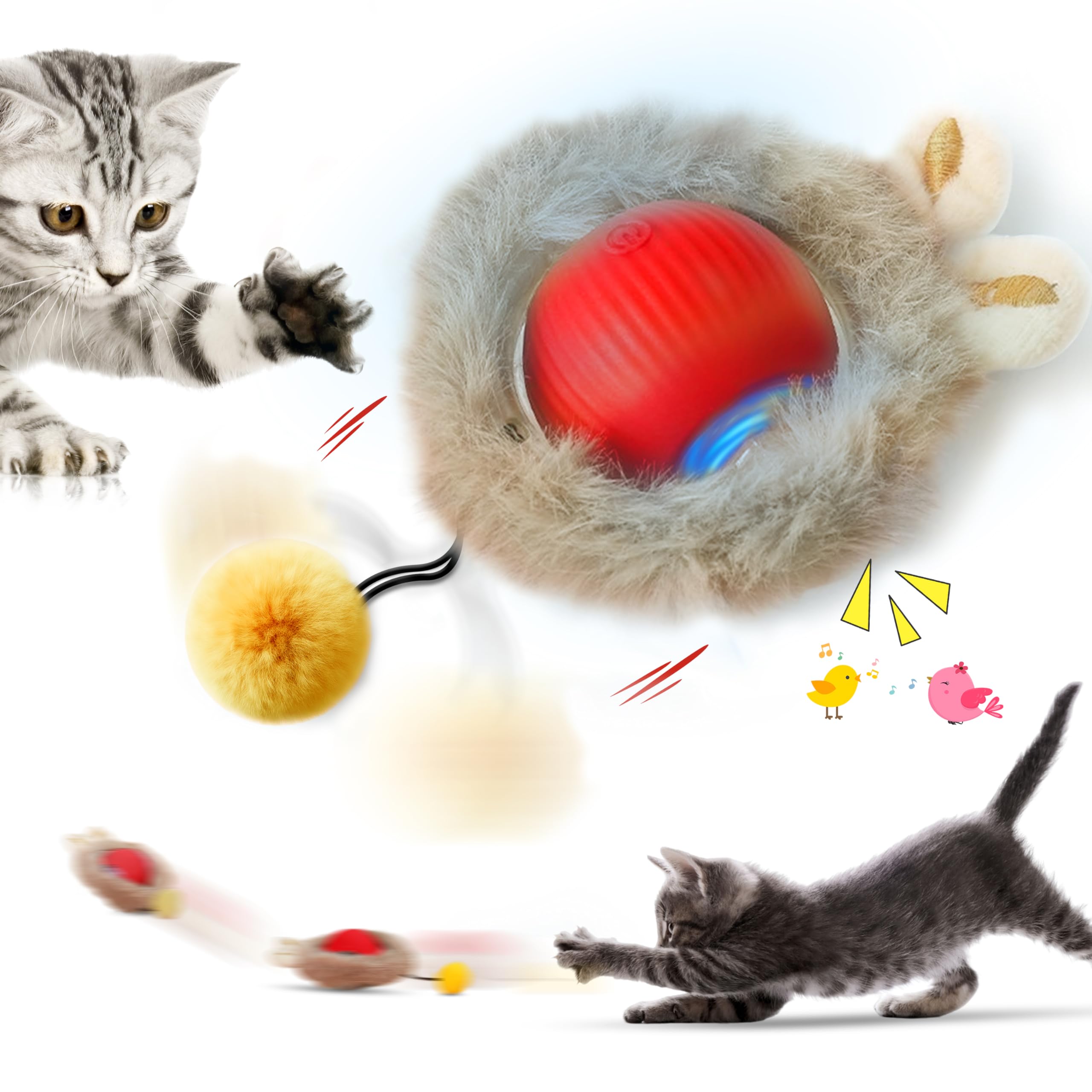 Zalbyuy Interactive Cat Toys Ball For Indoor Cats, Speedy Tail 2.0 Cat Toy For Bored Indoor Adult Kitten, Silicone Automatic Fas