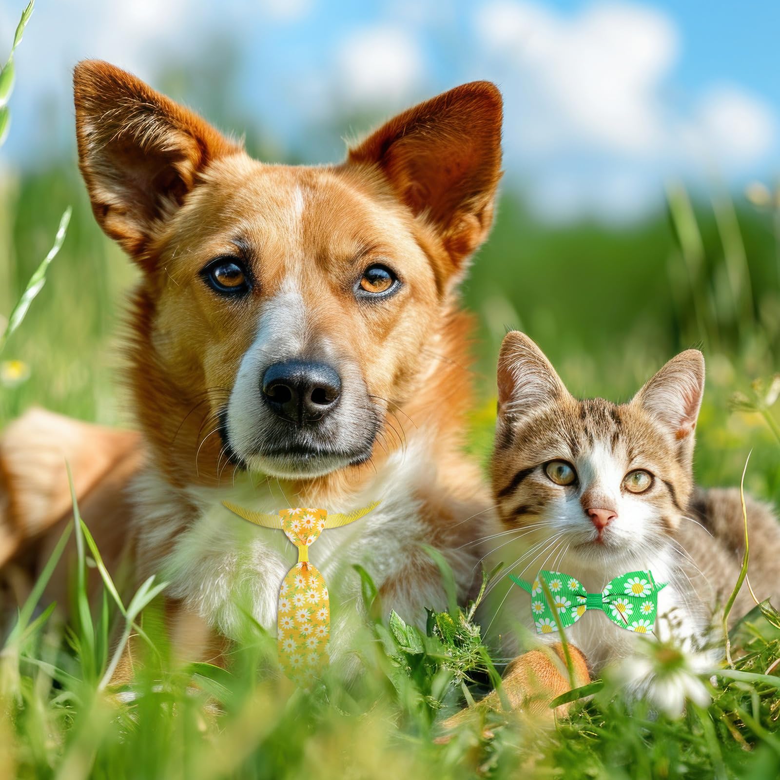 Eccliy 120 Pcs Spring Dog Bow Ties Collars For Dogs Daisy Dog Collar Bulk Spring Dog Ties Cat Bowtie Collar Adjustable Sunflower