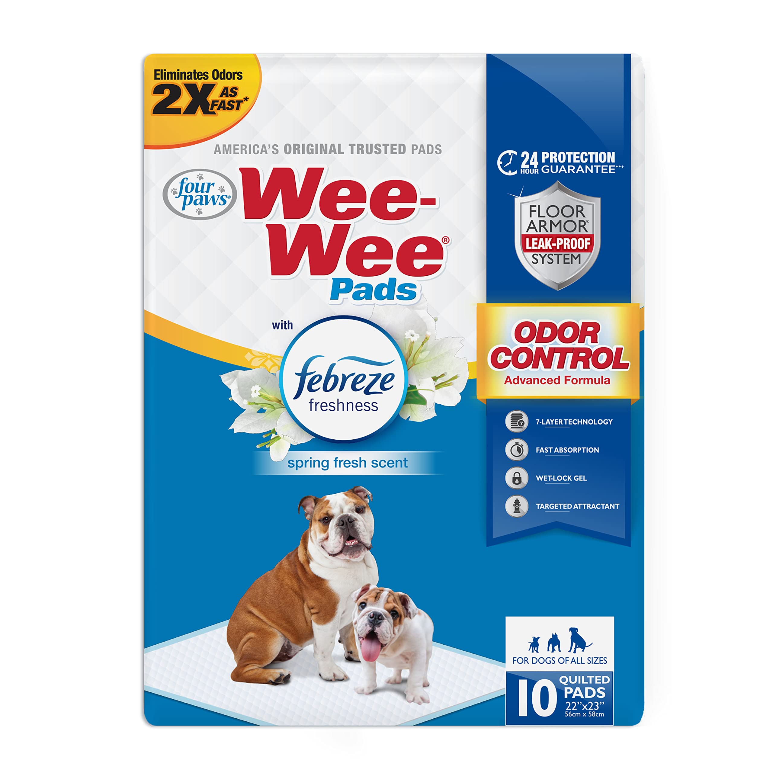 Four Paws Wee-Wee Odor Control With Febreze Freshness Pee Pads For Dogs Of All Sizes, Leak-Proof Floor Protection Dog & Puppy Qu