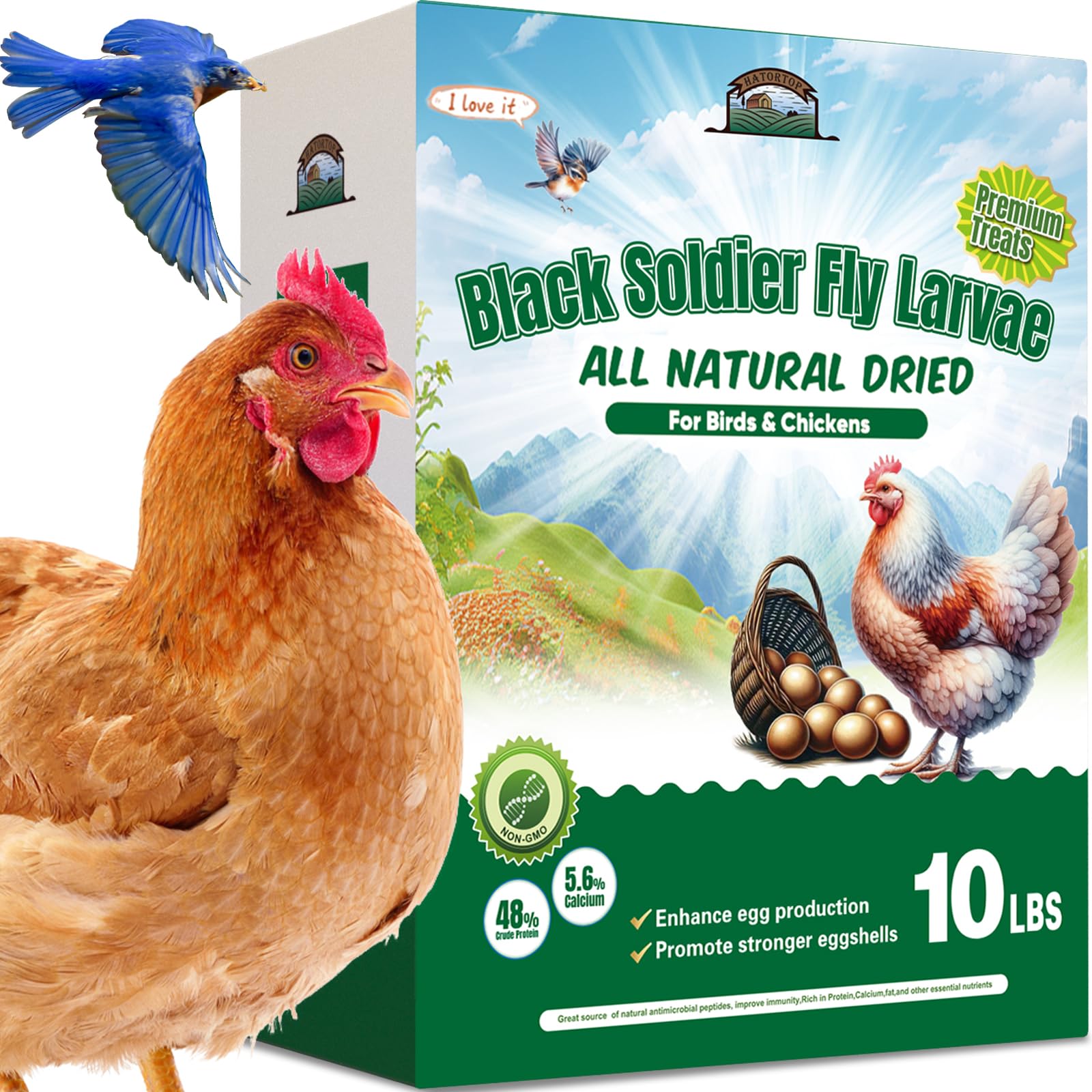 HATORTOP 10LB Dried Black Soldier Fly Larvae for Chickens - Non-GMO Insect Larvae Treats More Calcium Than Mealworms, High Prote