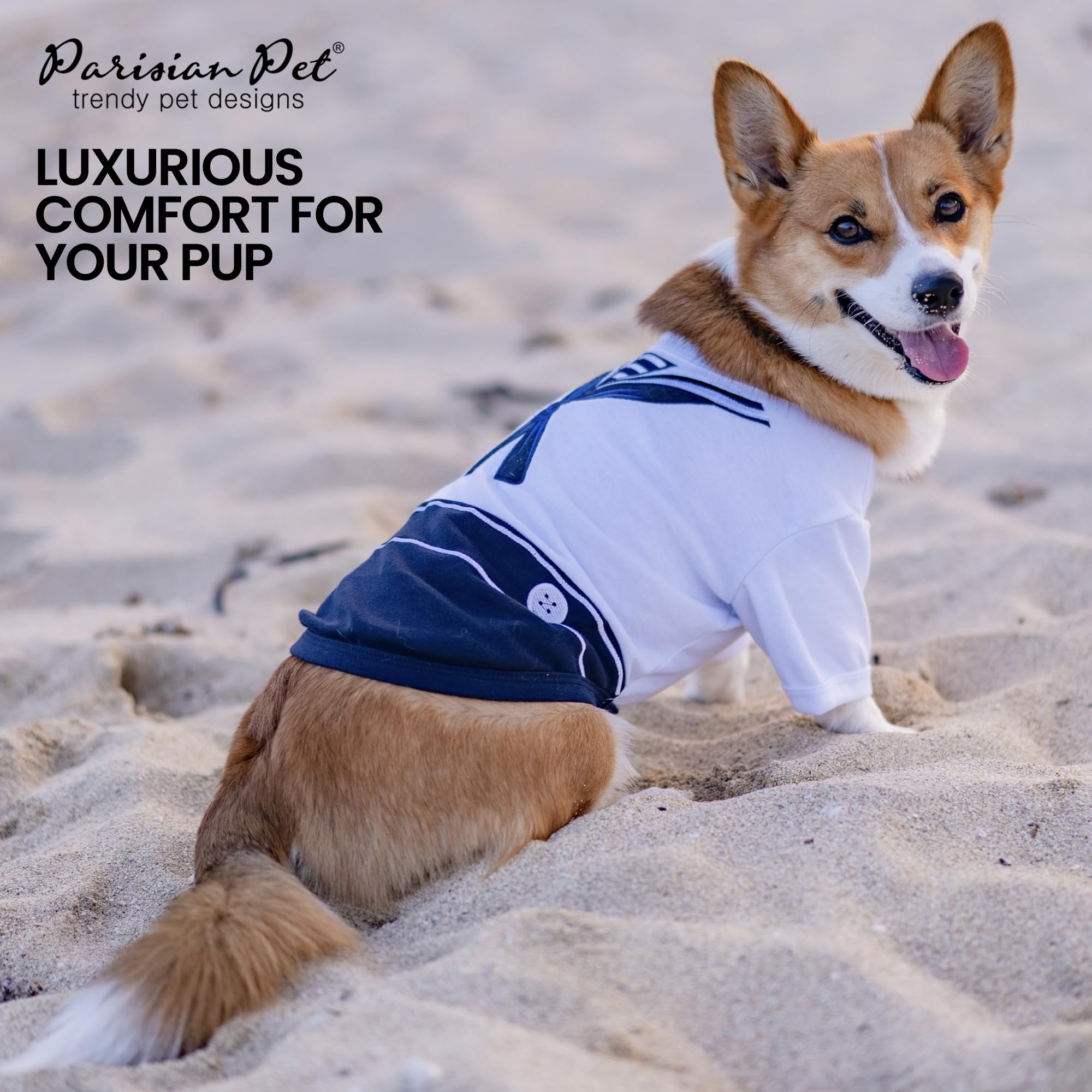 Parisian Pet Dog Shirt - Embroidered Sailor Dog Costume - 100% Cotton And Polyester Pet Clothes - Sleeved Halloween Outfit - Blue And White Dog Costumes For Large Dogs - Halloween Pet Costume - 3Xl