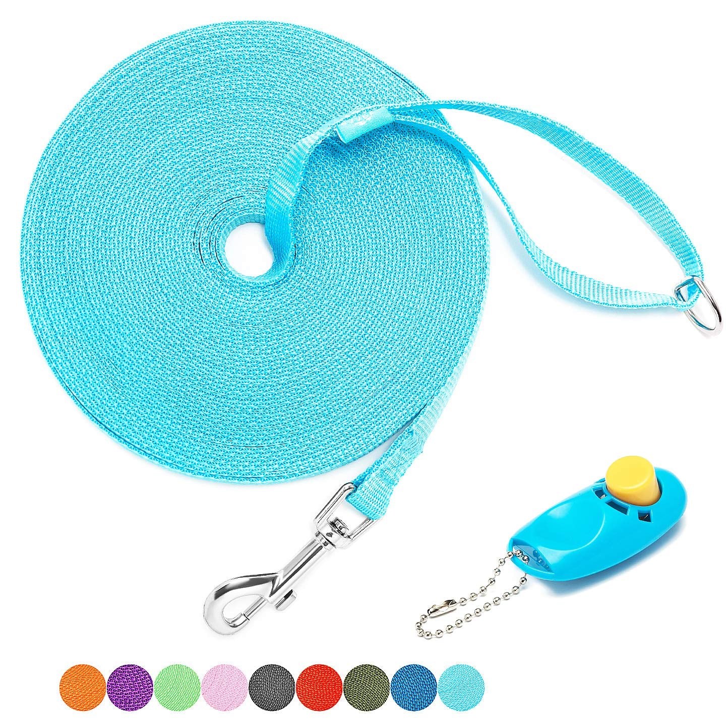 Baapet 15/20/30/50/100 Ft Long Dog Training Leash With Clickers For Small, Medium And Large Dogs Or Cats (100 Feet, Skyblue)