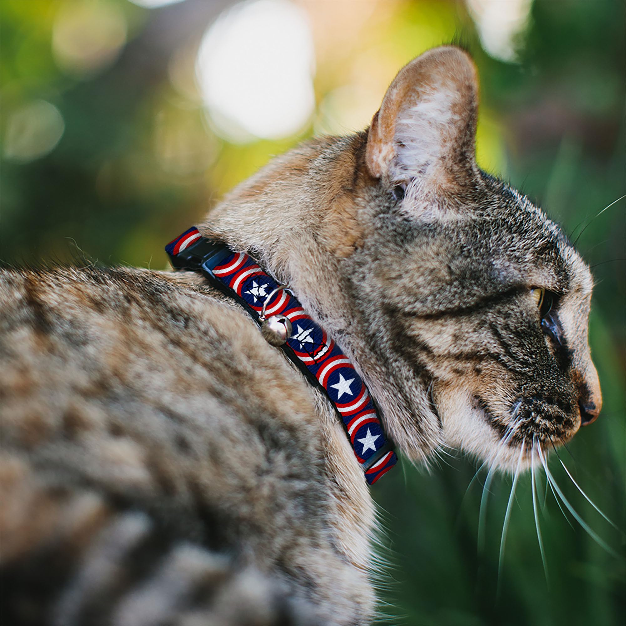 Cat Collar Breakaway Captain America Shield Repeat Navy 8 To 12 Inches 0.5 Inch Wide