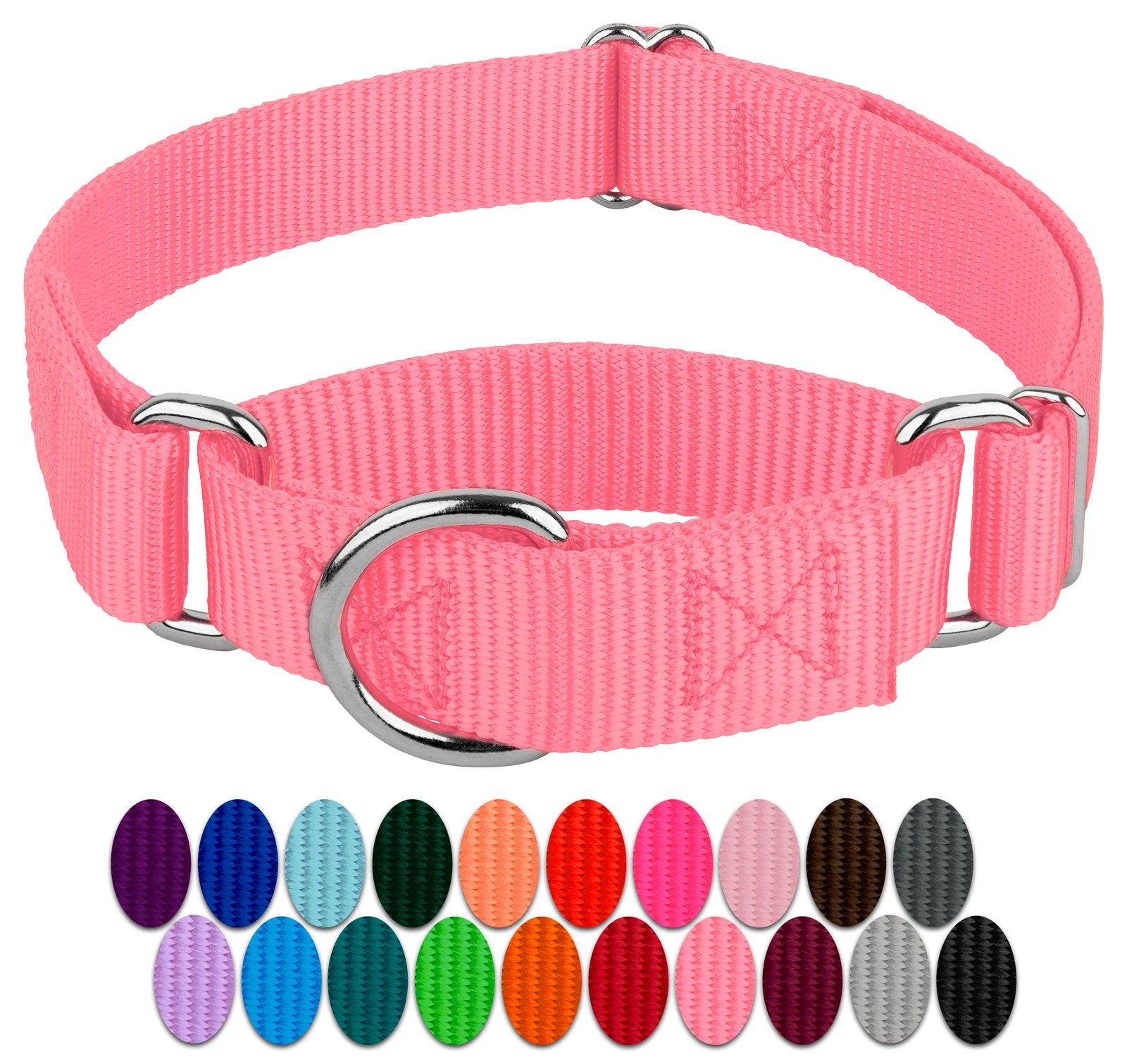 Country Brook Petz - Pink Martingale Heavy Duty Nylon Dog Collar - 21 Vibrant Color Options (1 Inch Width, Extra Large)
