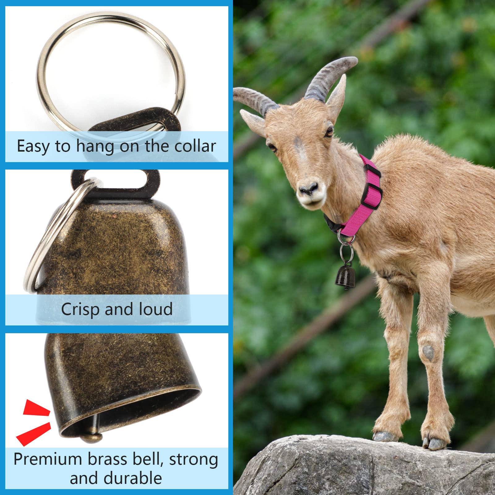 GINDOOR Goat Collars with Bell, 3 Pack Adjustable Sheep Collars with Quick Release Buckle Anti-Loss Bell, Durable Nylon pet Coll