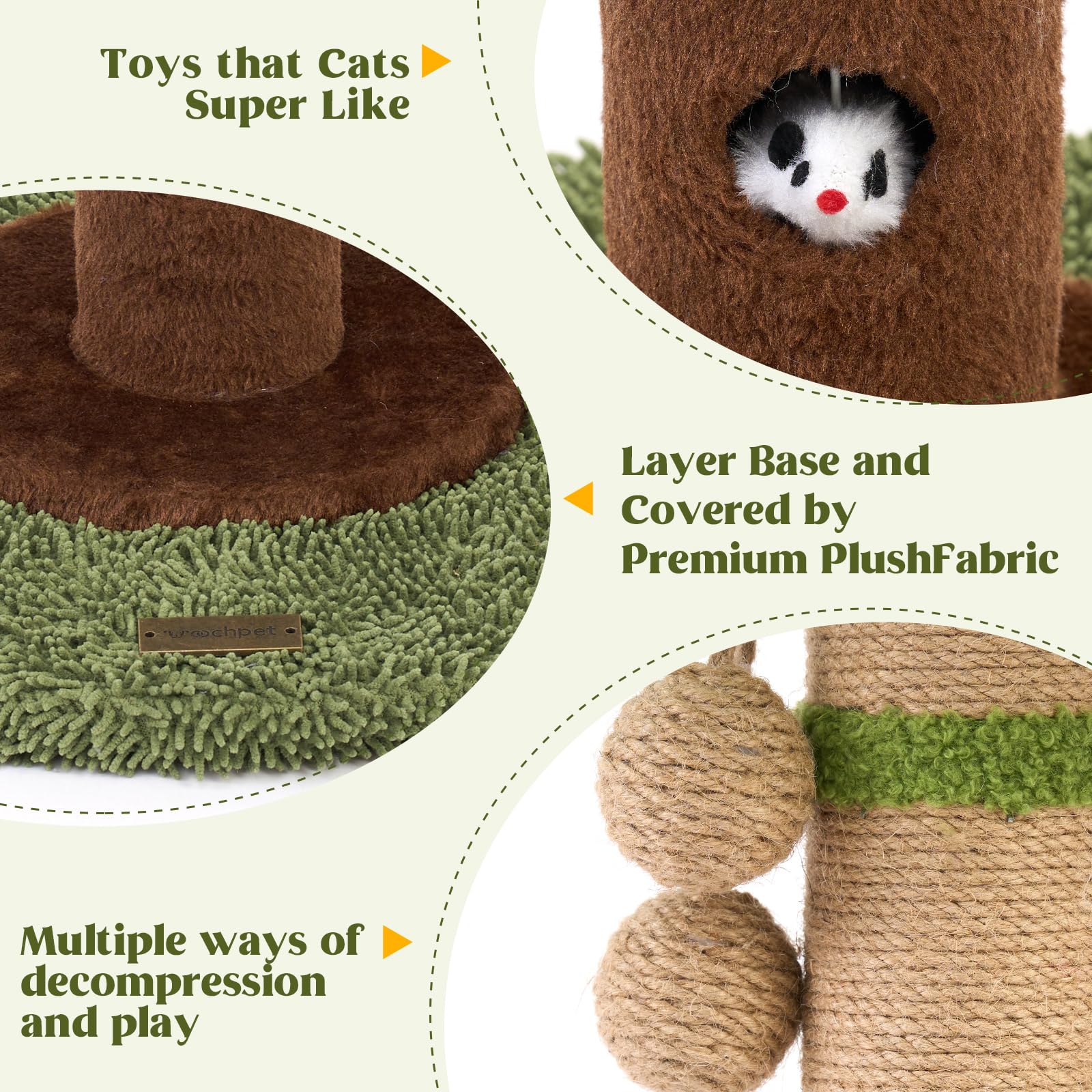 35'' Tall Cat Scratching Post Furniture Scratching Deterrent For Indoor Cats, Hanging Ball With Sturdy Large Scratch Pole Premiu