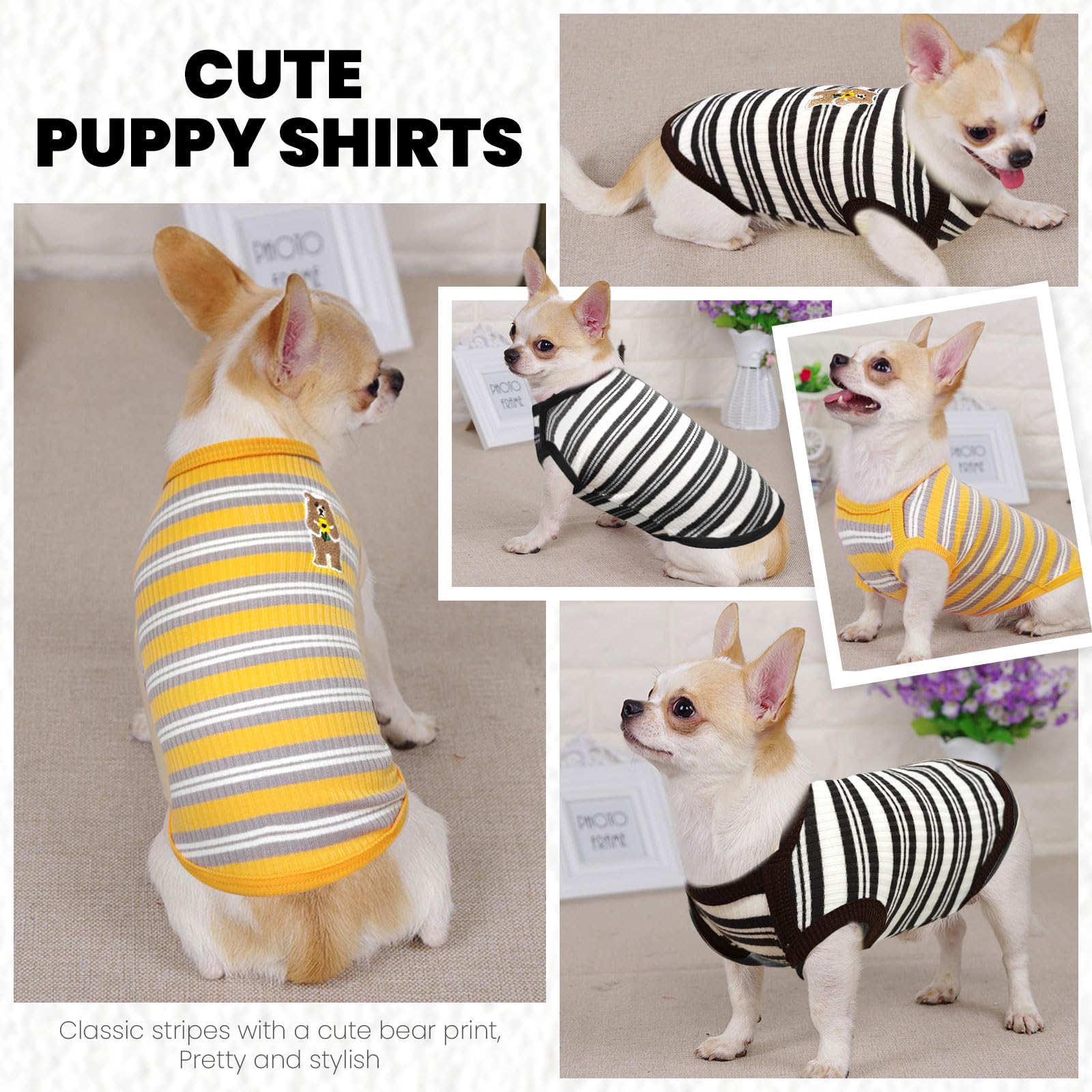 Abrrlo 2 Pack Striped Small Dog Shirt Summer Dog Clothes For Boys Girls Cat Tees Outfits Sleeveless Stretchy Puppy Tshirts Light
