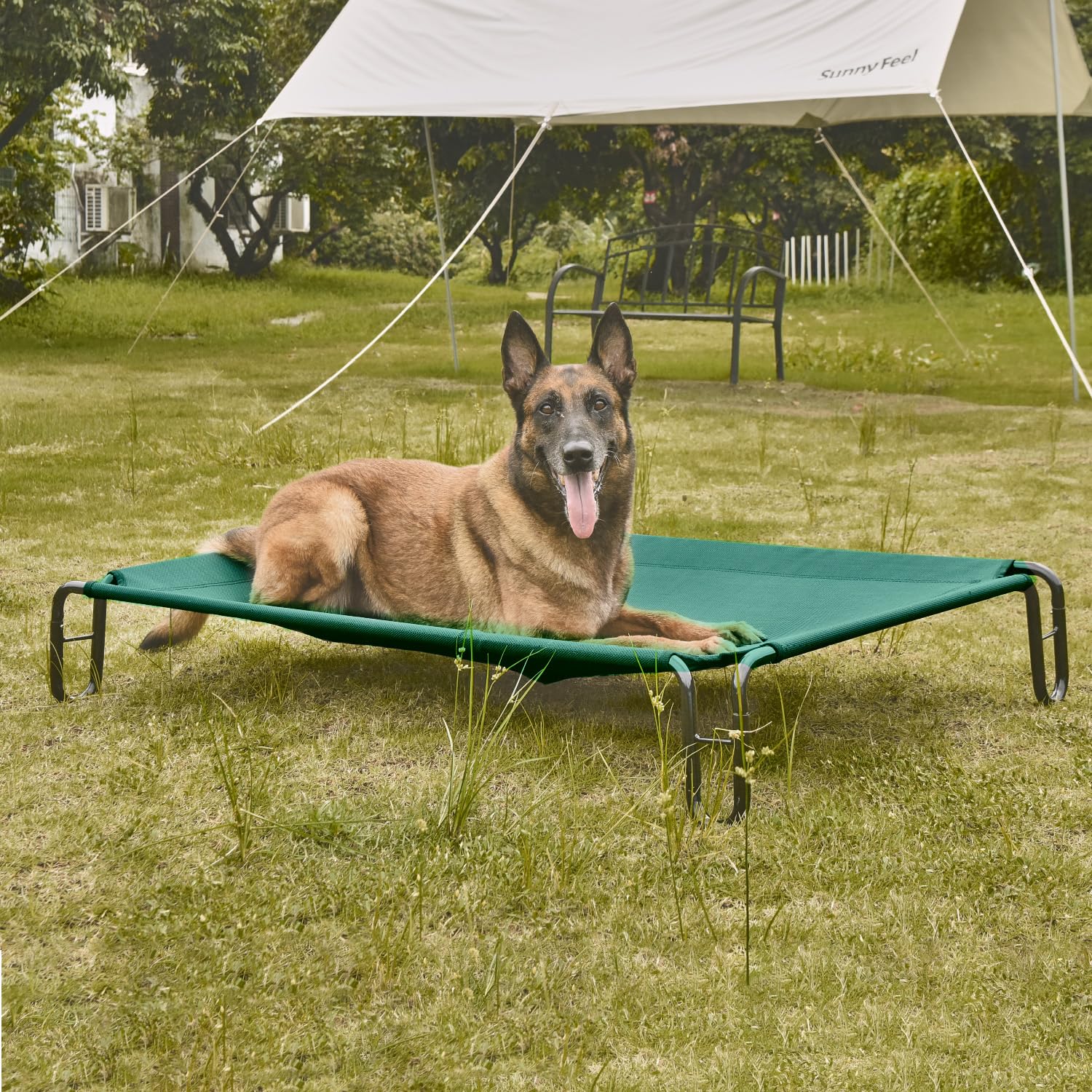 pettycare Elevated Outdoor Dog Bed - Raised Cots Bed for Large Dogs, Waterproof Pet Hammock Easy to Assemble, Cooling Frame Cot