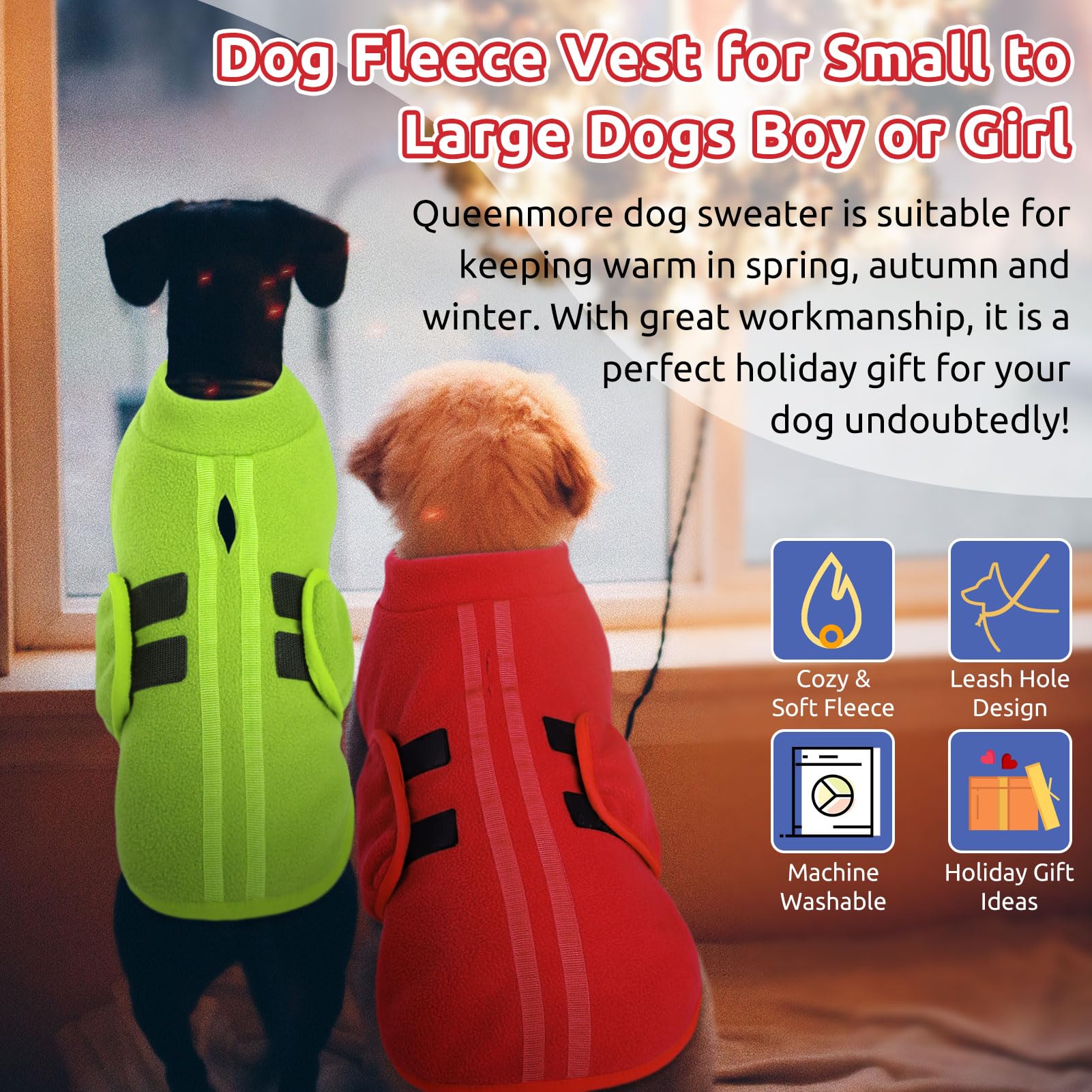 Queenmore Small Dog Sweaters, Soft Fleece Vest Pullover Dog Jacket With Leash Hole, Warm Winter Dog Clothes Cold Weather Doggy Dachshund Sweater For Small Dogs Cats Boy Or Girl (Green, Xs)