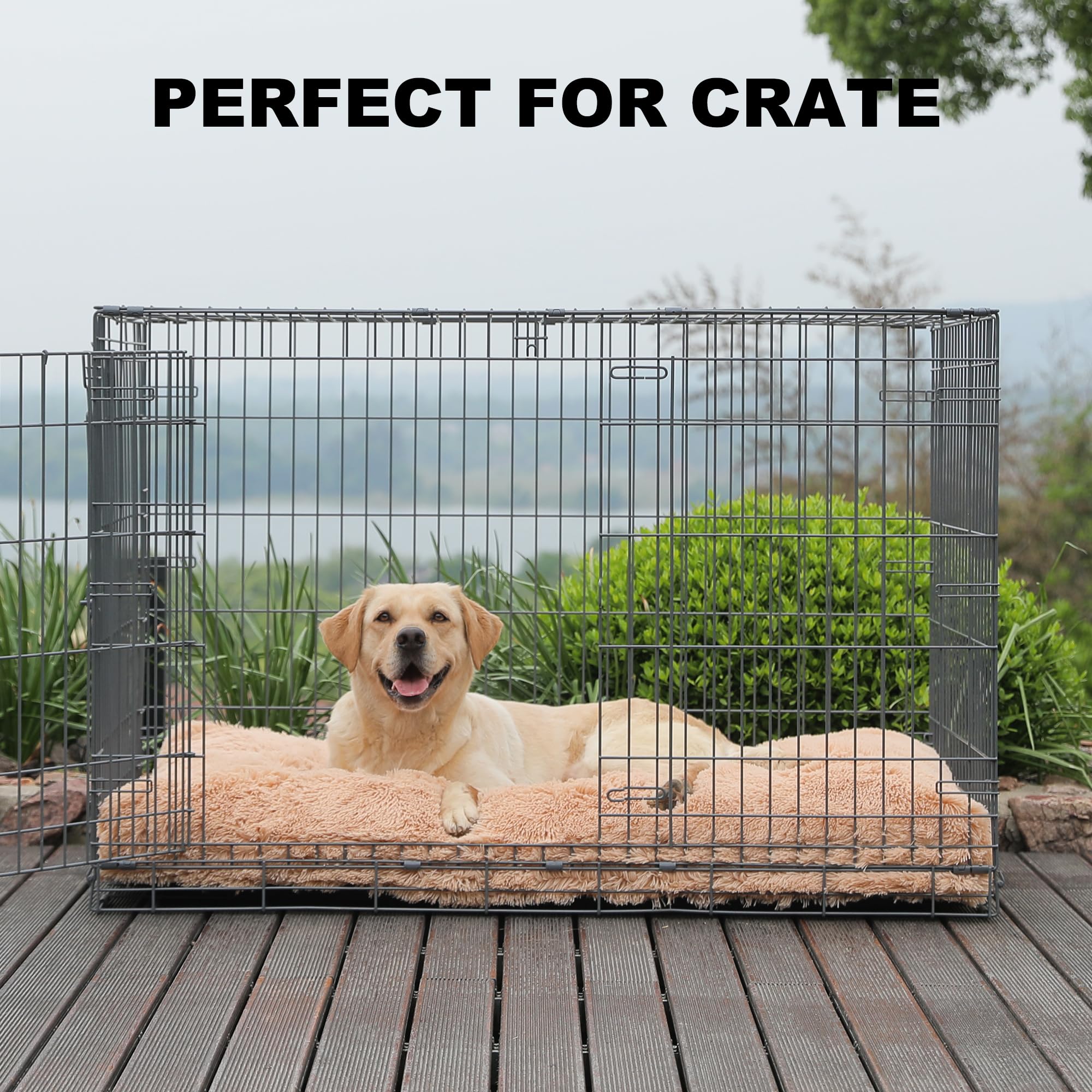 Bedfolks Waterproof Crate Bed, Plush Dog Kennel Pad With Removable Washable Cover, Faux Fur, Fluffy, 41''X27'', Solid Camel