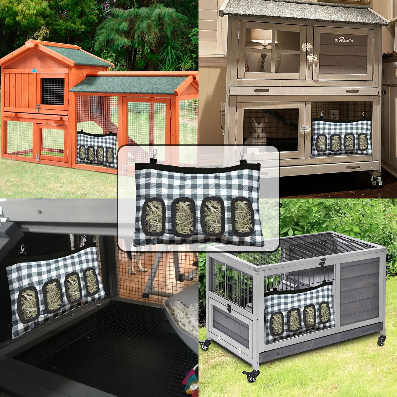 Tsgyrt Rabbit And Guinea Pig Hay Feeder Bag - 18In X11In Small Animal Storage - 600D Oxford Cloth Fabric With 4 Holes - Navy Blu