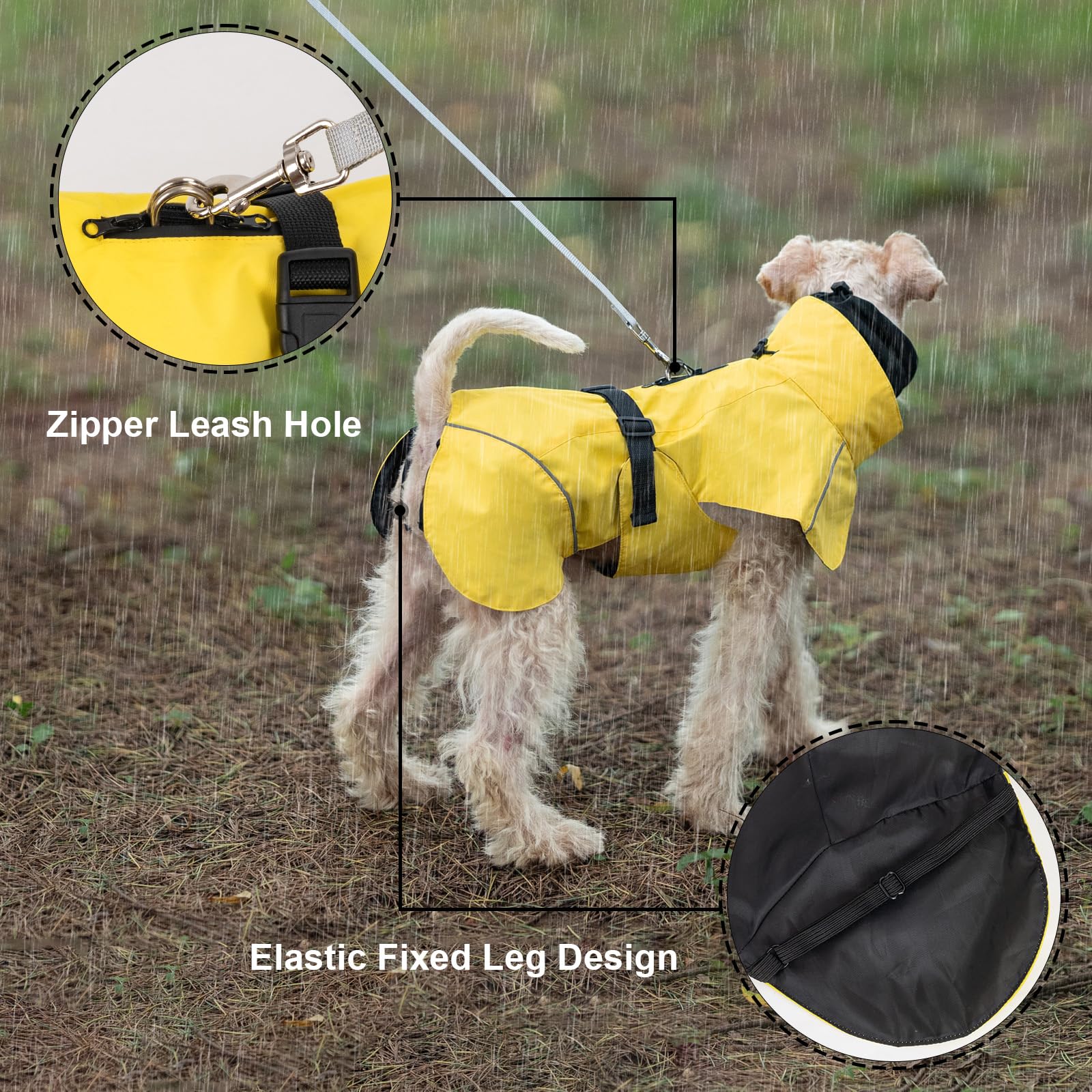 Aimydog Dog Raincoat, Waterproof Rain Jacket With Calming Hood, Adjustable Lightweight Dog Rain Coat With Zipper Leash Hole And