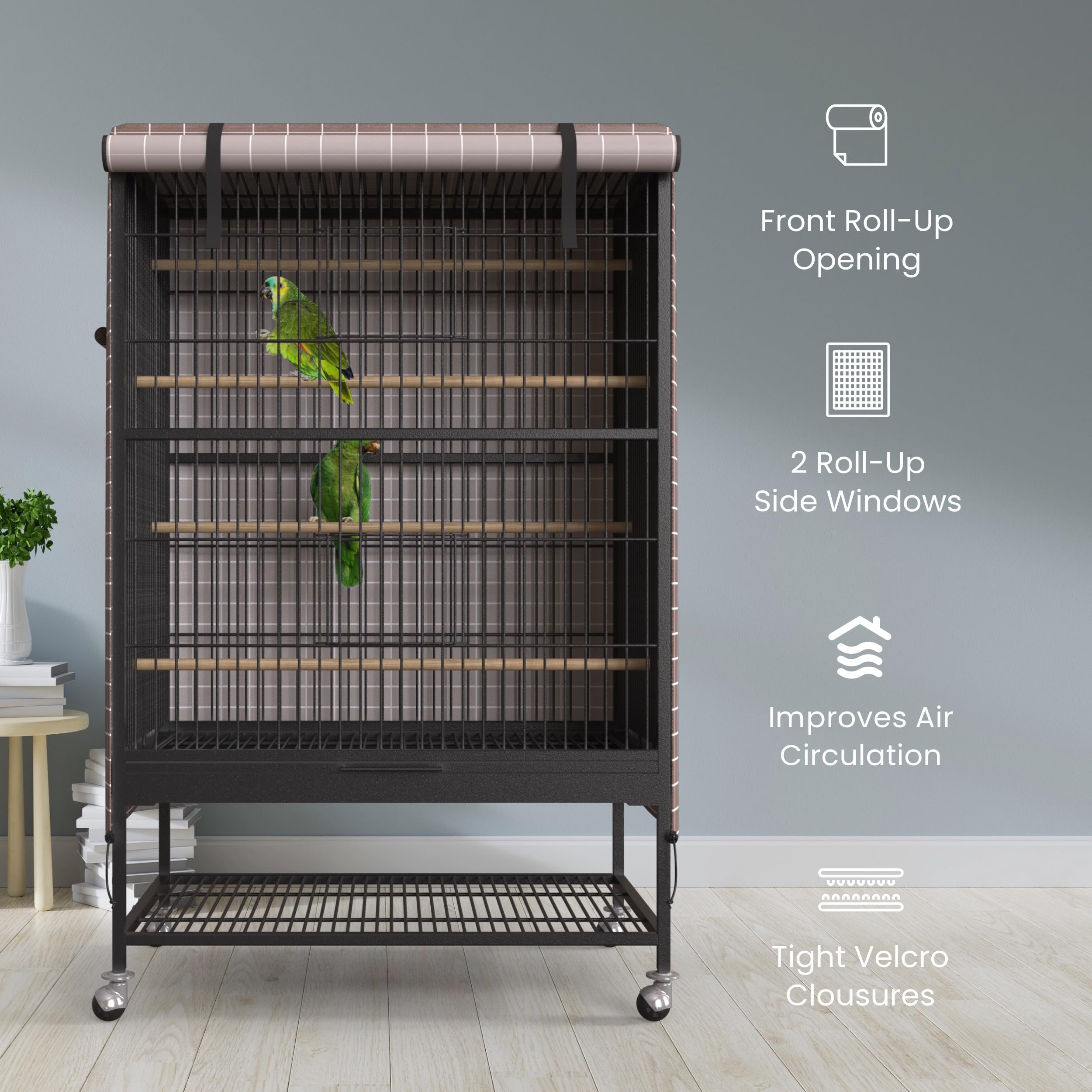 Knuti Universal Bird Cage Cover Good Night Blackout 51' X 38' X 23.5' Inch Thin Lightweight Breathable Small Animal Cages Cover Pet Removable Durable Protector Beige