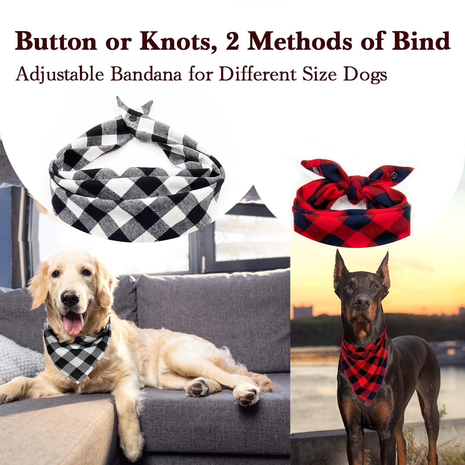 2Pcs Chirstmas Red And Black-White Plaid Dog Bandanas With Button, Dual Layer Scarf Soft Cotton Triangle Bib Girls And Boys Kerc