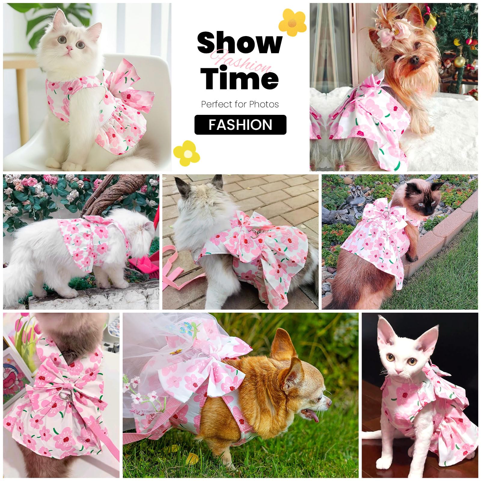 Abrrlo Cute Dog Dress Small Dog Clothes For Girls Female Puppy Outfits Pink Floral Pet Summer Clothes Bowknot Doggy Cat Princess