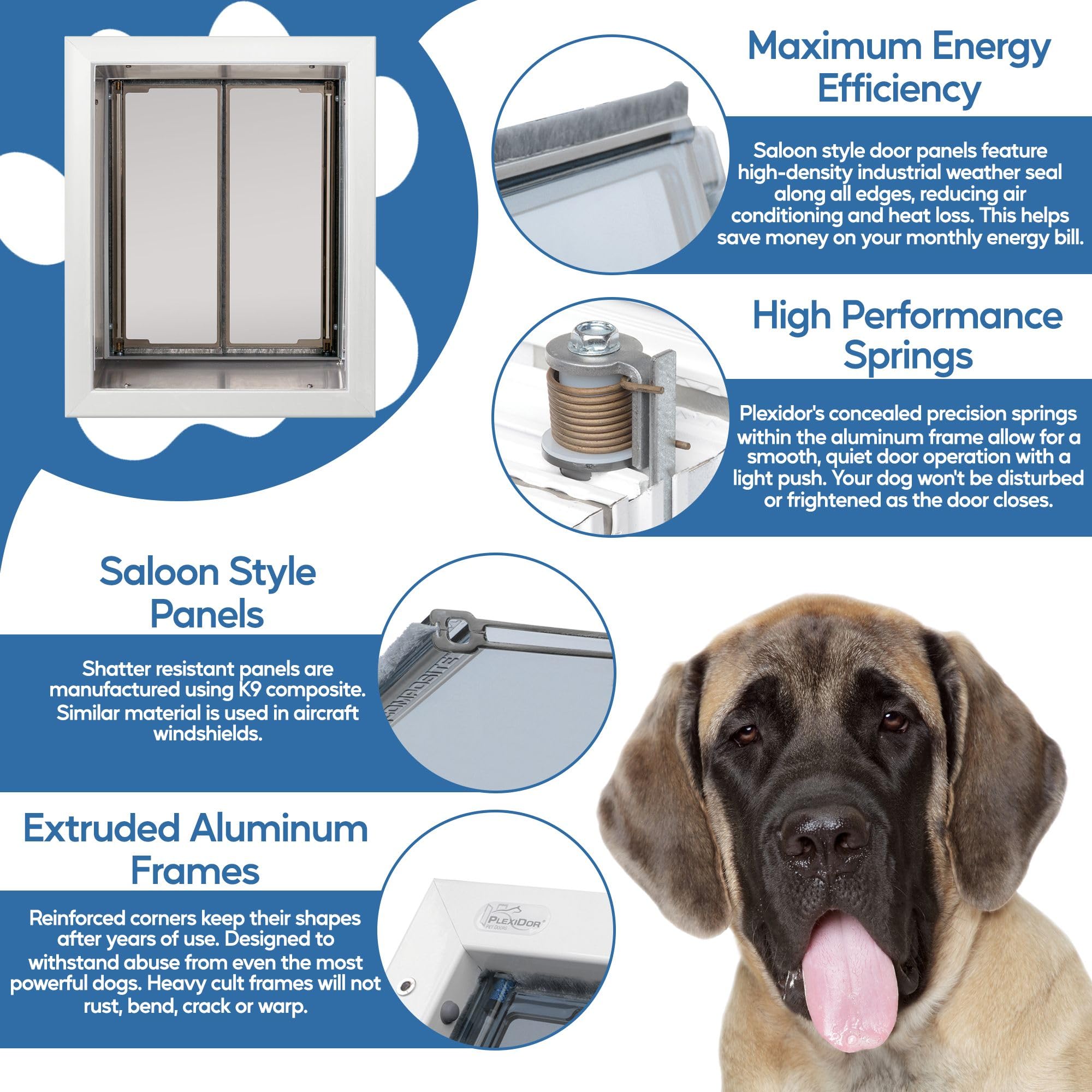 Plexidor Performance Pet Doors For Cats And Dogs - Wall Mount Pet Door With Lock And Key - Energy Efficient - White