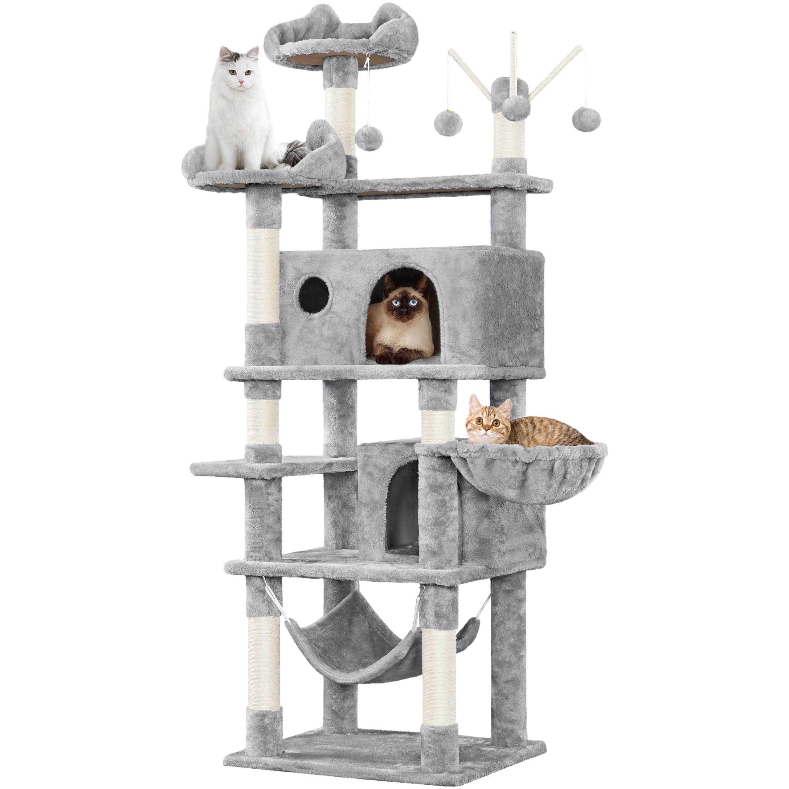 Yaheetech Cat Tree, 67In Large Cat Tower For Indoor Cats, Multi-Level Scratching Post With 3 Cat Teaser Sticks & Condo, Cat Acti