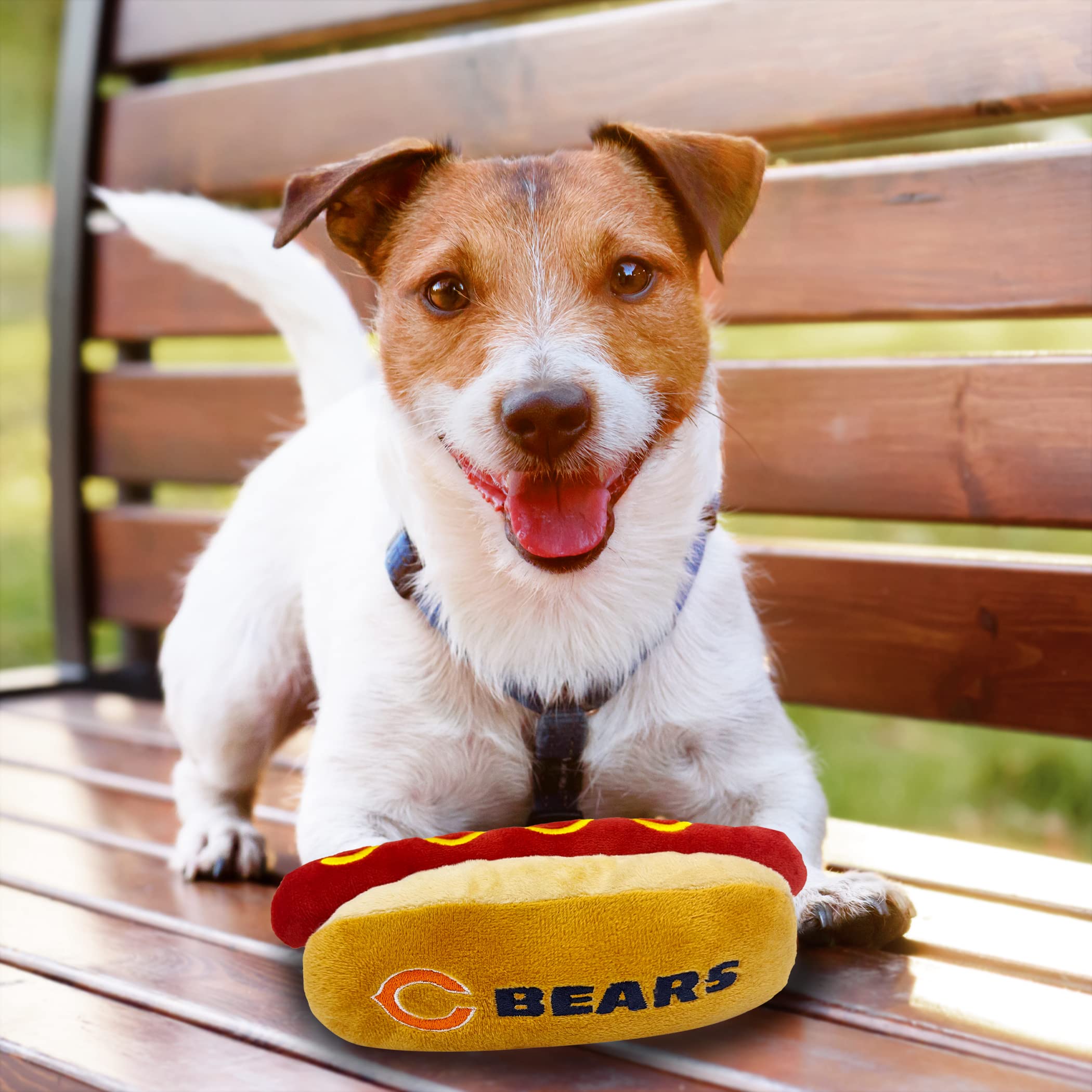 Pets First NFL Chicago Bears HOT Dog Plush Dog & CAT Squeak Toy - Cutest HOT-Dog Snack Plush Toy for Dogs & Cats with Inner Sque