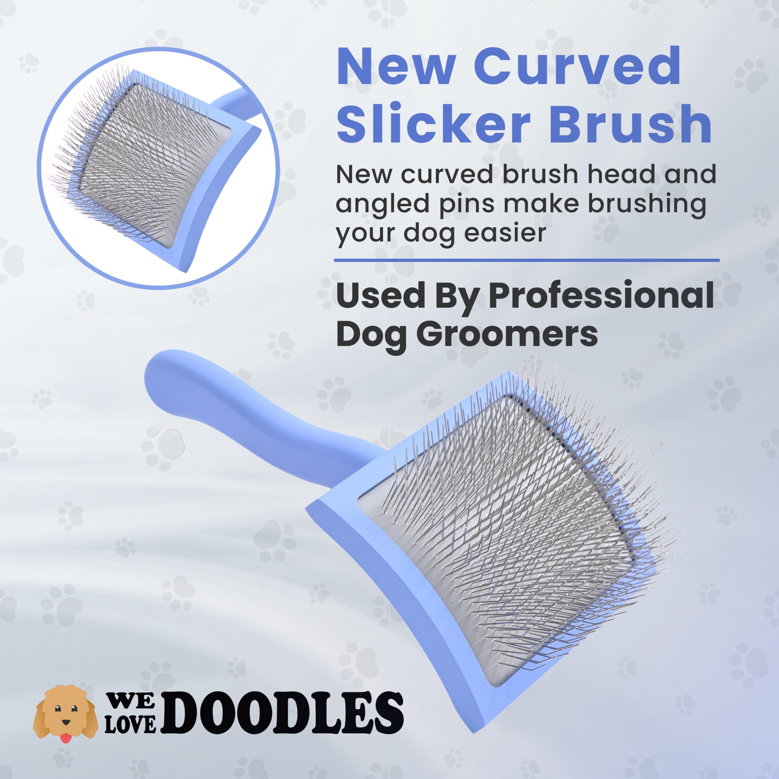 We Love Doodles Grooming Curved Slicker Brush For Long-Haired Dogs - Poodle, Golden Doodle, And Dematting (Large)