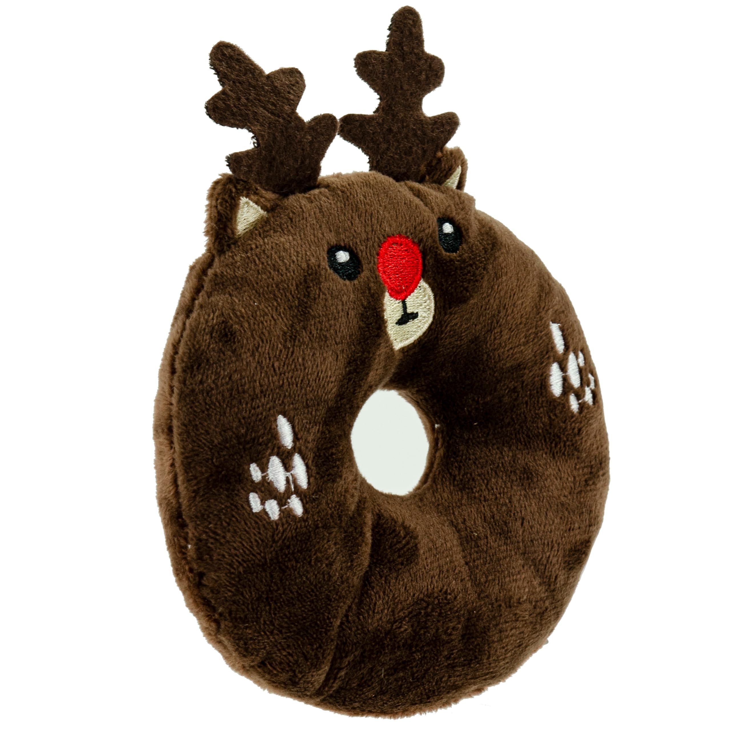 Giftable World Holiday Plush Pet Toy Fun For Christmas Designs With Squeaker Dog Chew Toy (4'' Polar Bear & Reindeer Donut 2 Pcs