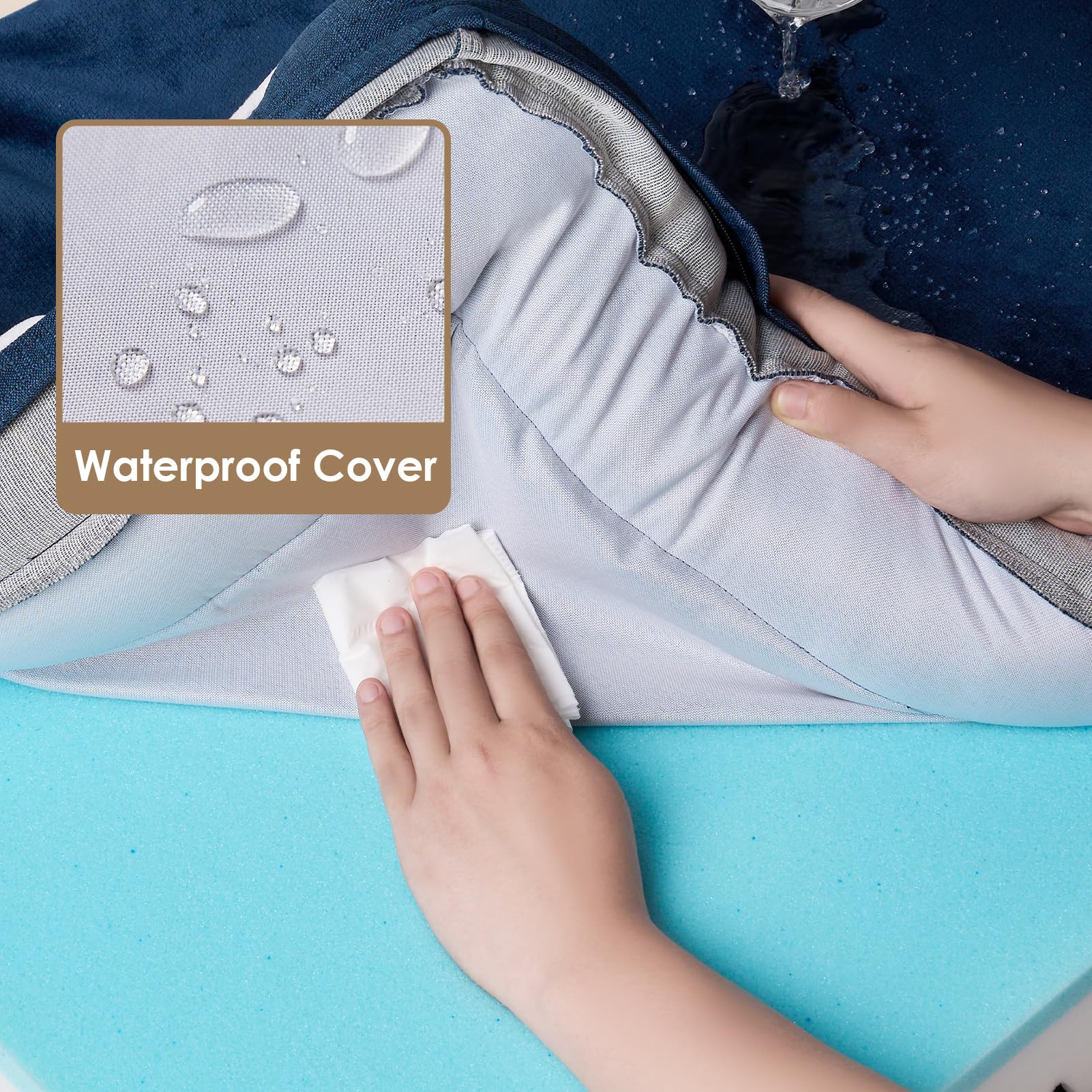 Eheyciga Egg-Crate Memory Foam Dog Bed, Waterproof, Navy, Large 41 X 27 X 6.5 Inches, 100 Lbs Capacity