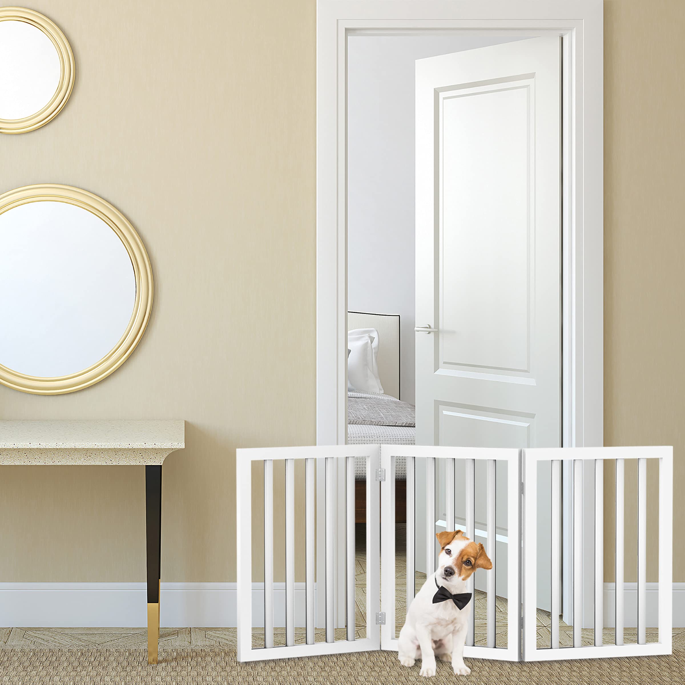 Indoor Pet Gate - 3-Panel Folding Dog Gate For Stairs Or Doorways - 54X24-Inch Freestanding Pet Fence For Cats And Dogs By Petma