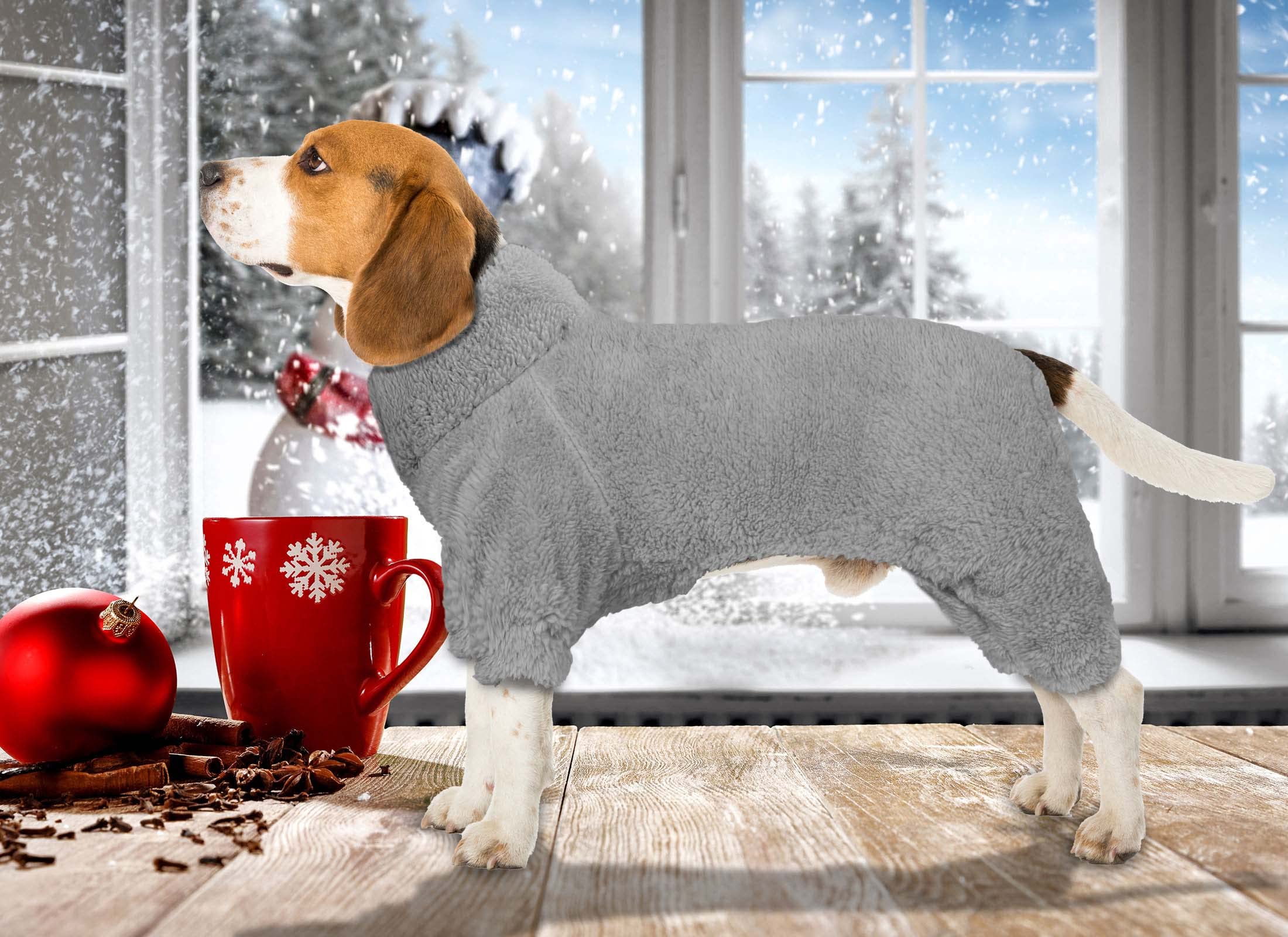 Fuzzy Dog Pajamas Turtleneck Dog Clothes Warm Soft Cozy Lightweight Dog Pjs Dog Sweaters For Small Dogs(Grey-Xs)