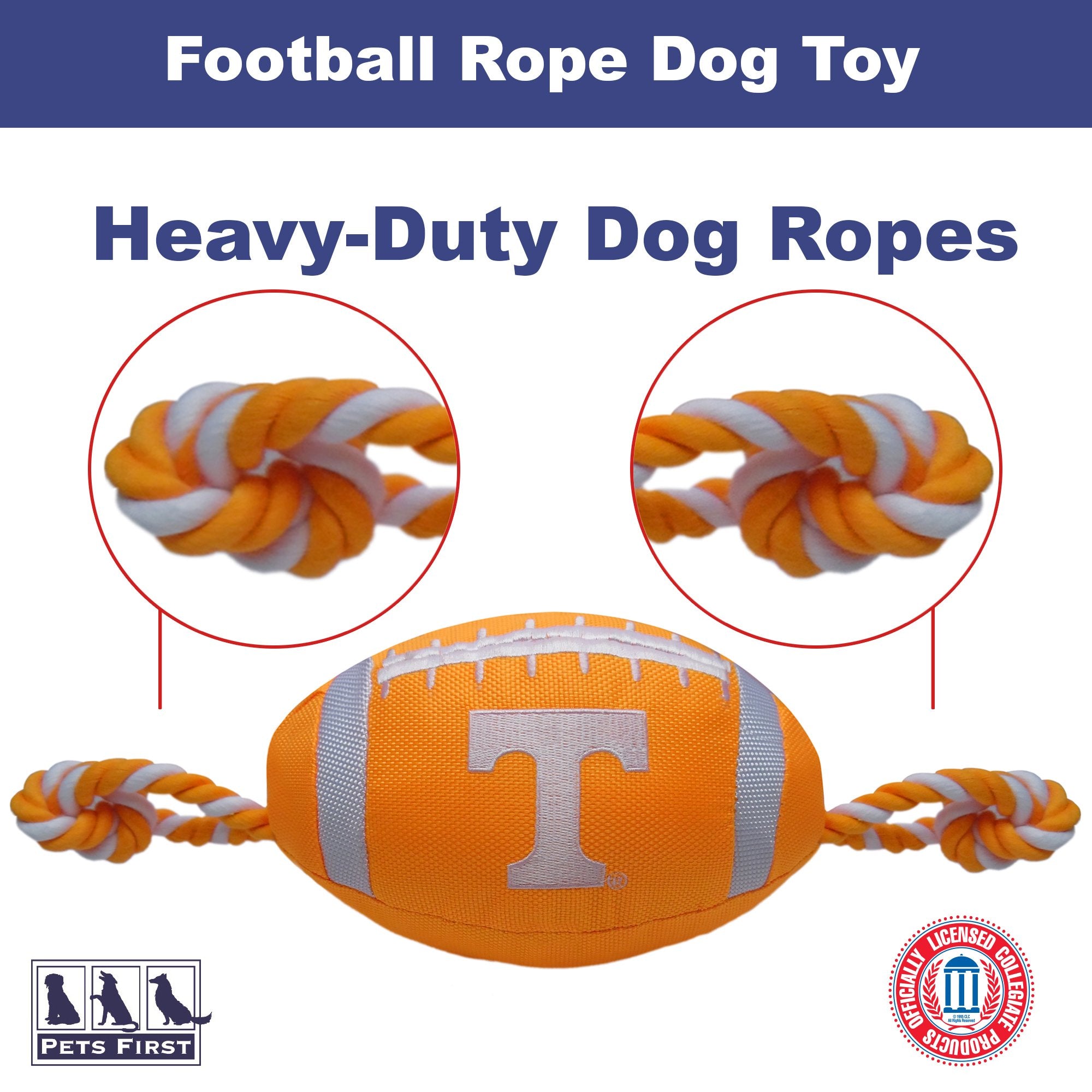 Pets First NCAA Tennessee Volunteers Football Dog Toy, Tough Quality Nylon Materials, Strong Pull Ropes, Inner Squeaker, Collegi