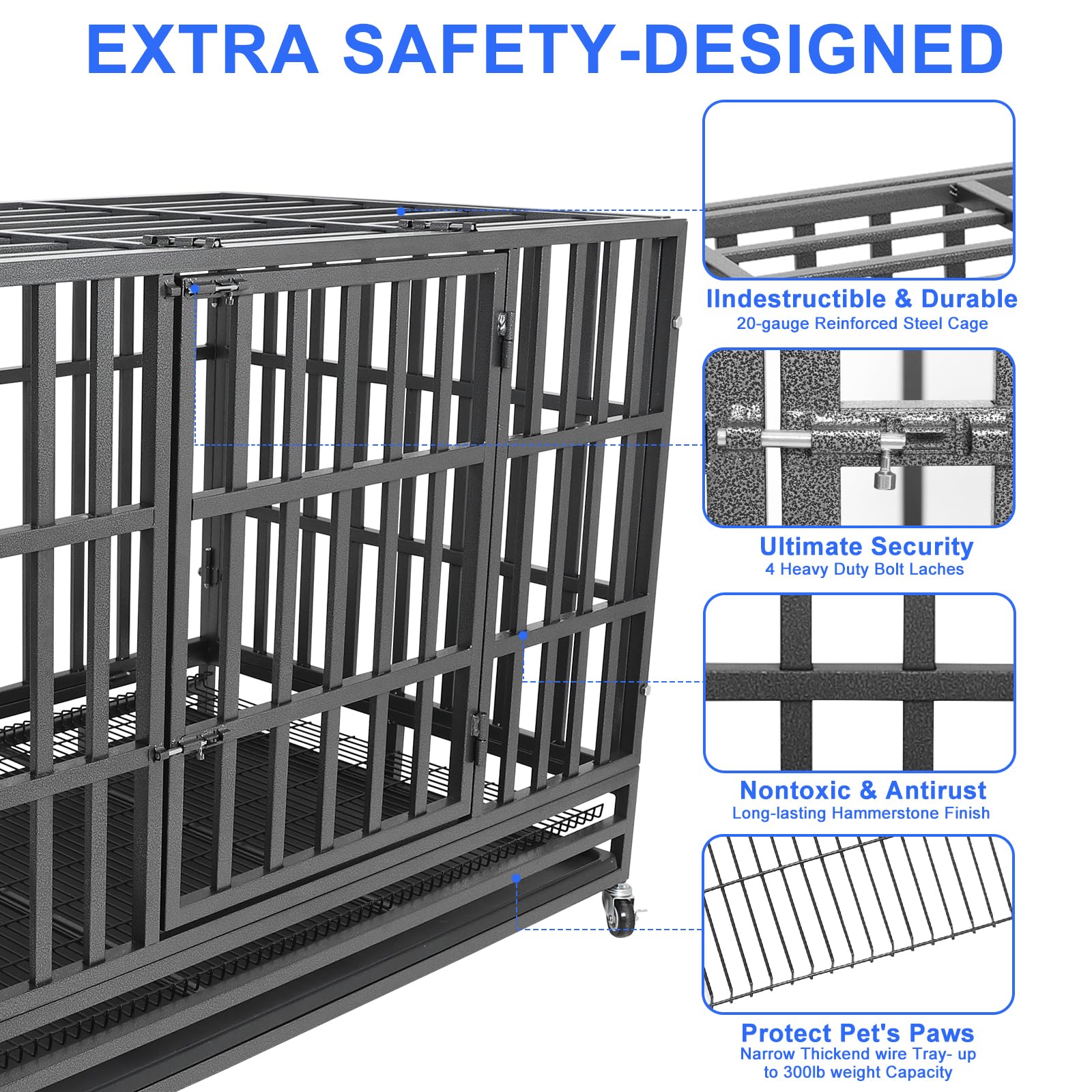 Confote 48 Heavy Duty Dog Crate Cage Kennel Metal Pet Crate Cage Indoor Outdoor Pet Kennel for Large Dogs with Removable Tray, D