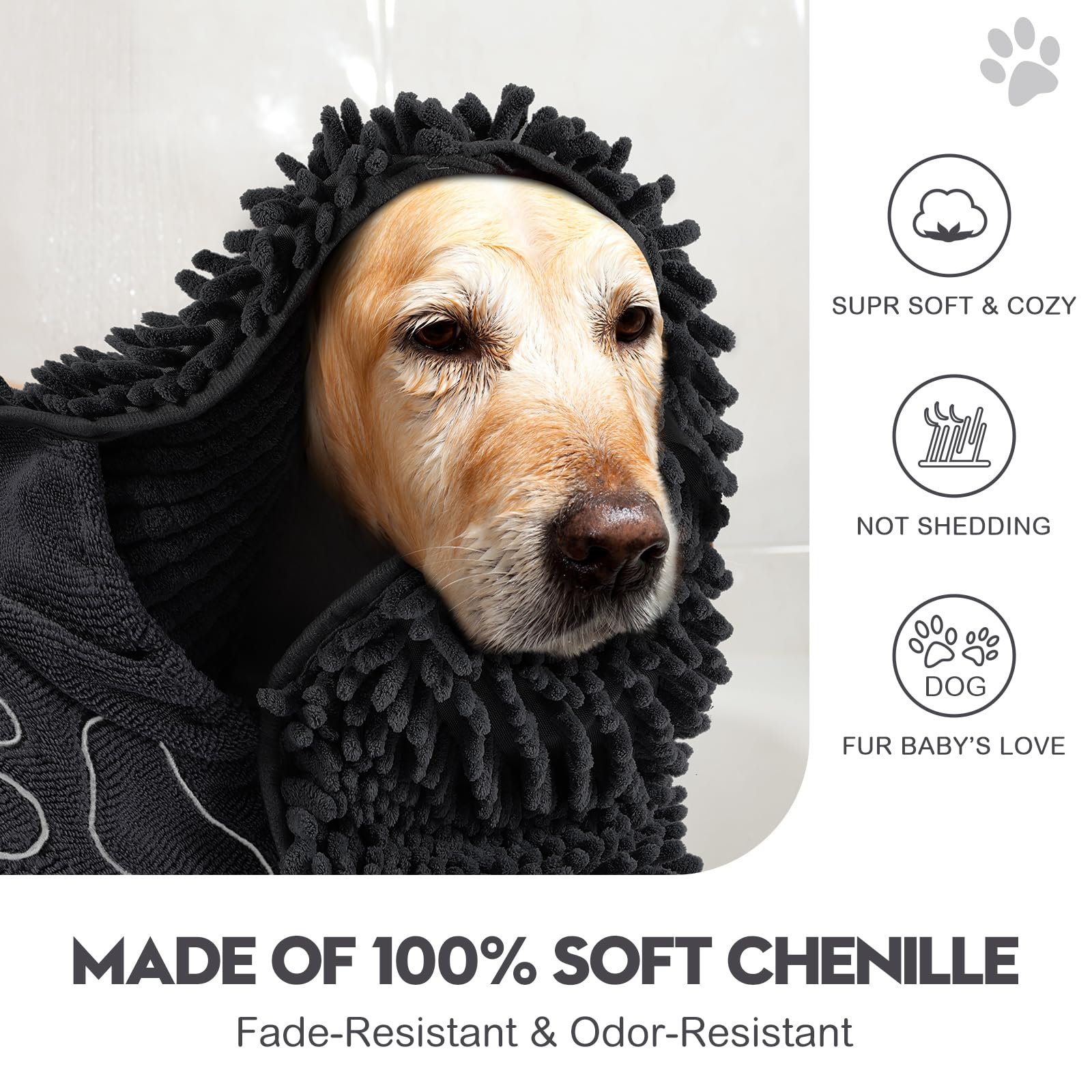 Newwiee 4 Pcs Large Dog Shammy Towel for Drying 32 x 14 in Microfiber Absorbent, Quick Drying Dog Bath Towel with Hand Pocket, M