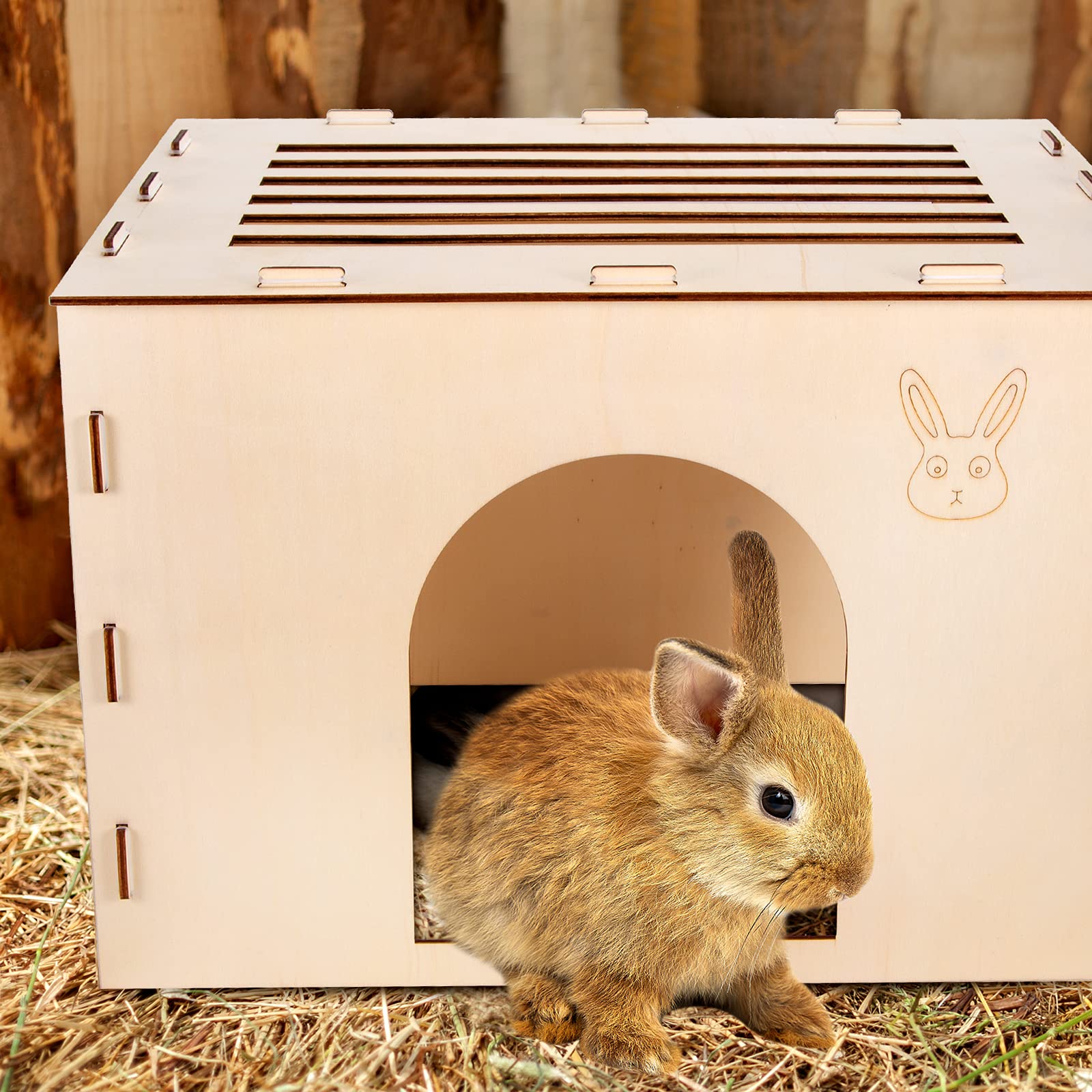 Woiworco Wooden Rabbit Hideout, Rabbit Houses And Hideouts, Wooden Rabbit Castle Bunny Hideout For Indoor Bunnies Chinchilla, Hamsters And Guinea Pigs Hut To Hide