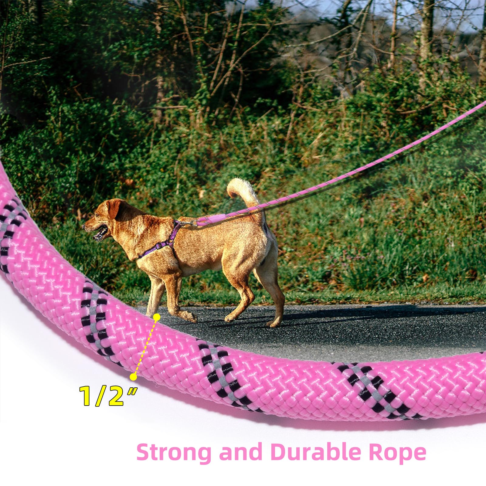 Codepets Heavy Duty Nylon Dog Training Leash 20FTx1/2in Pink with Comfortable Silicone Handle Highly Reflective No Tangle for Me
