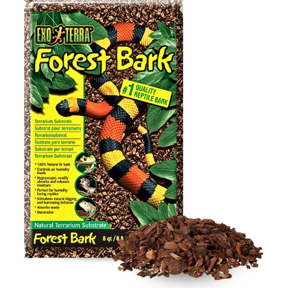 Exo Terra Forest Bark Natural Terrarium Substrate, 8 Quarts, Pt2752 | 100% Natural Fir Bark For Reptiles | Hygroscopic Moisture 