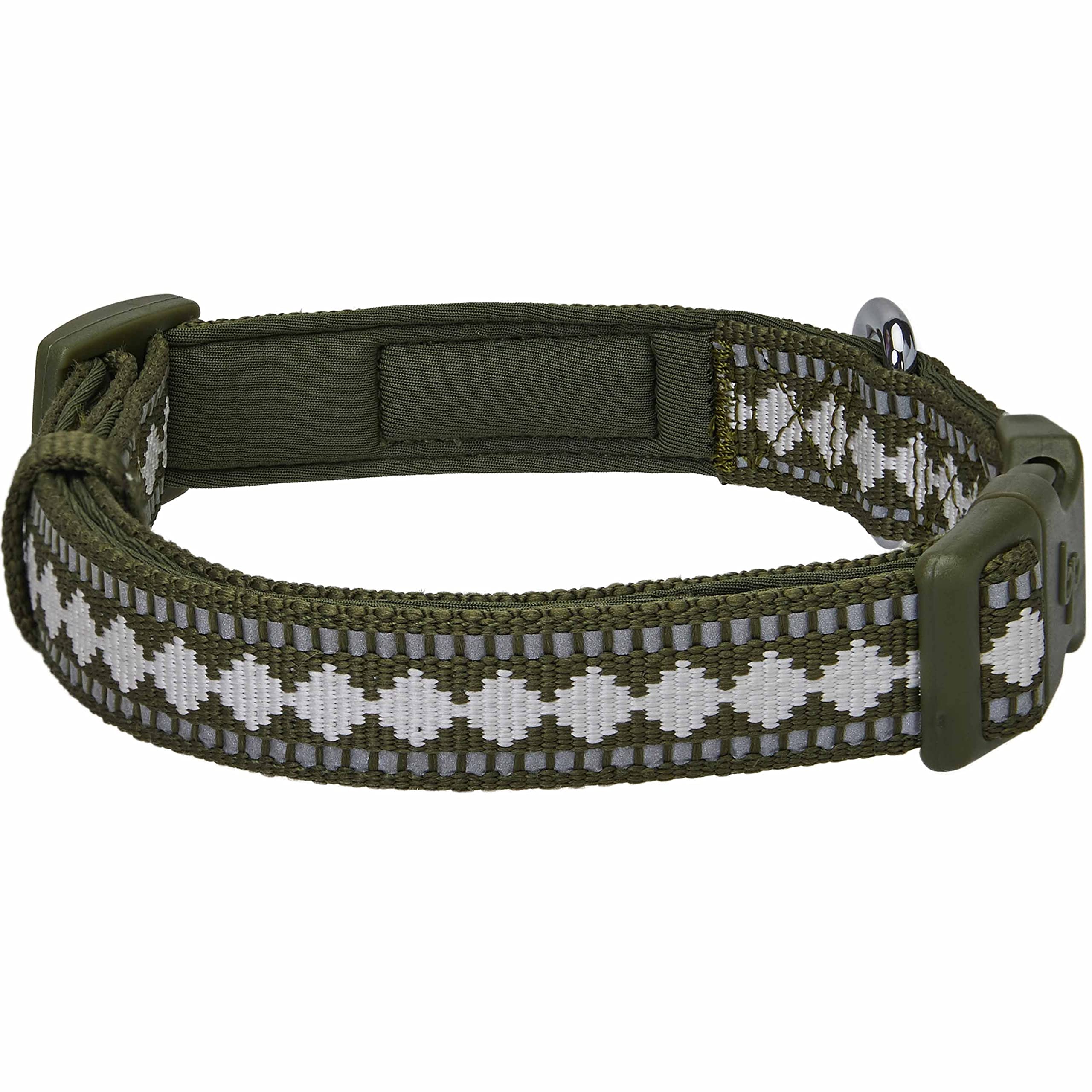 Blueberry Pet 3 Colors 3M Reflective Jacquard Neoprene Padded Adjustable Dog Collar, Olive, Medium, Neck 14.5''-20''