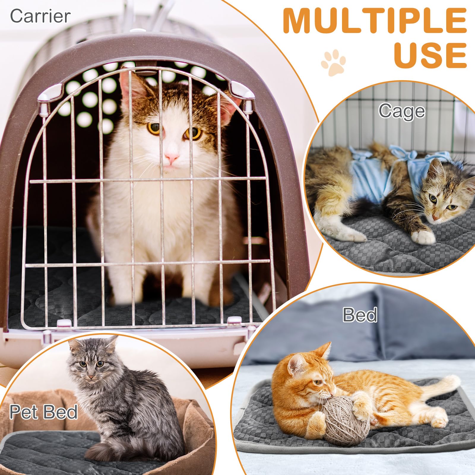 Tujoe 4 Pack Self Warming Cat Mat Self Heating Cat Pad Warm Thermal Pet Bed Washable Dog Crate Pad Body Heat Dog Bed Mat Blanket