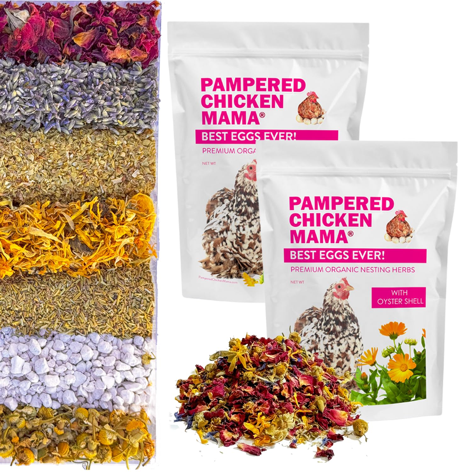 Pampered Chicken Mama Best Eggs Ever! Nesting Herbs for Chickens (2 Pounds Total) for Chicken Nesting Boxes Calcium Supplement f