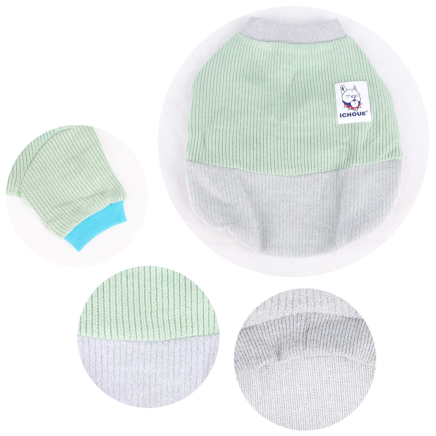 Ichoue Pet Dog Crewneck Sweater Color Block Pullover Winter Warm Clothes For French Bulldog Frenchie Shiba Inu - Green And Grey/