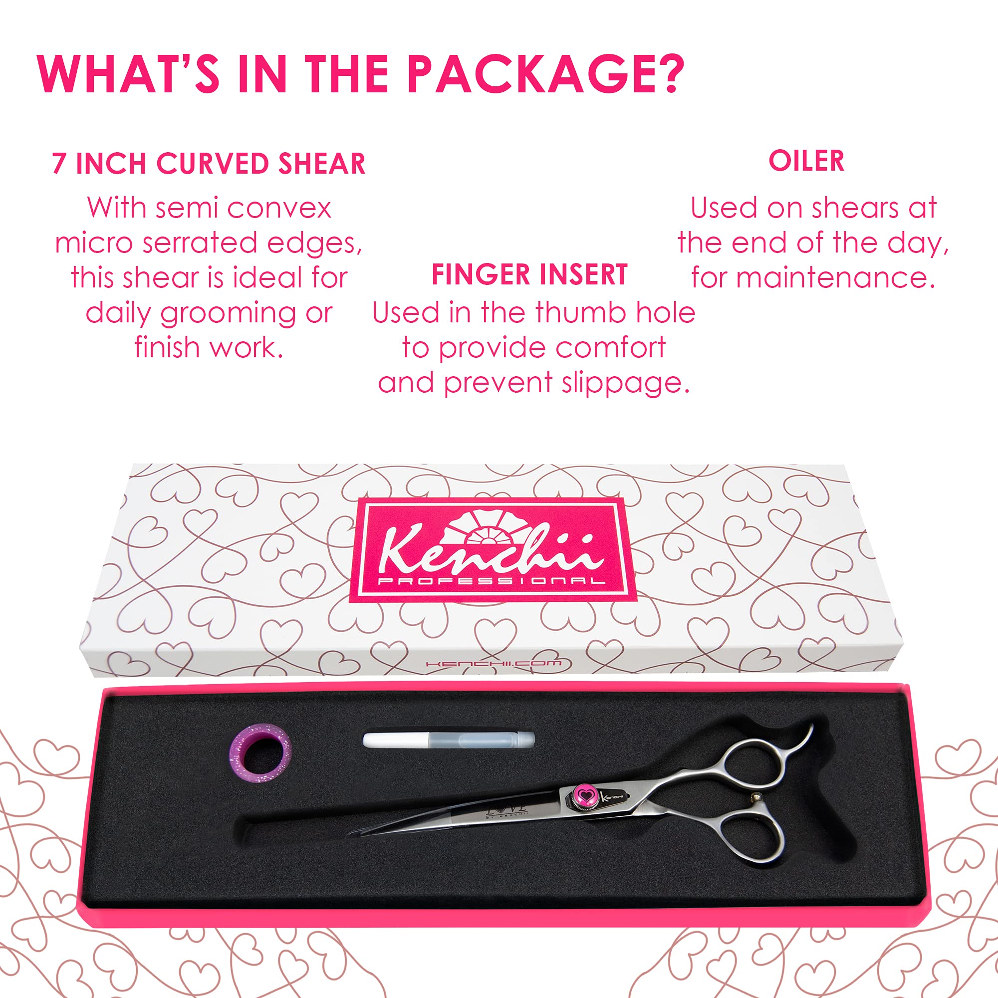 Kenchii Dog Grooming Scissors | 7 Inch Shears | Curved Scissors For Dog Grooming | Love Collection Dog Shears | Pet Grooming Accessories | Pet Hair Trimming Scissor