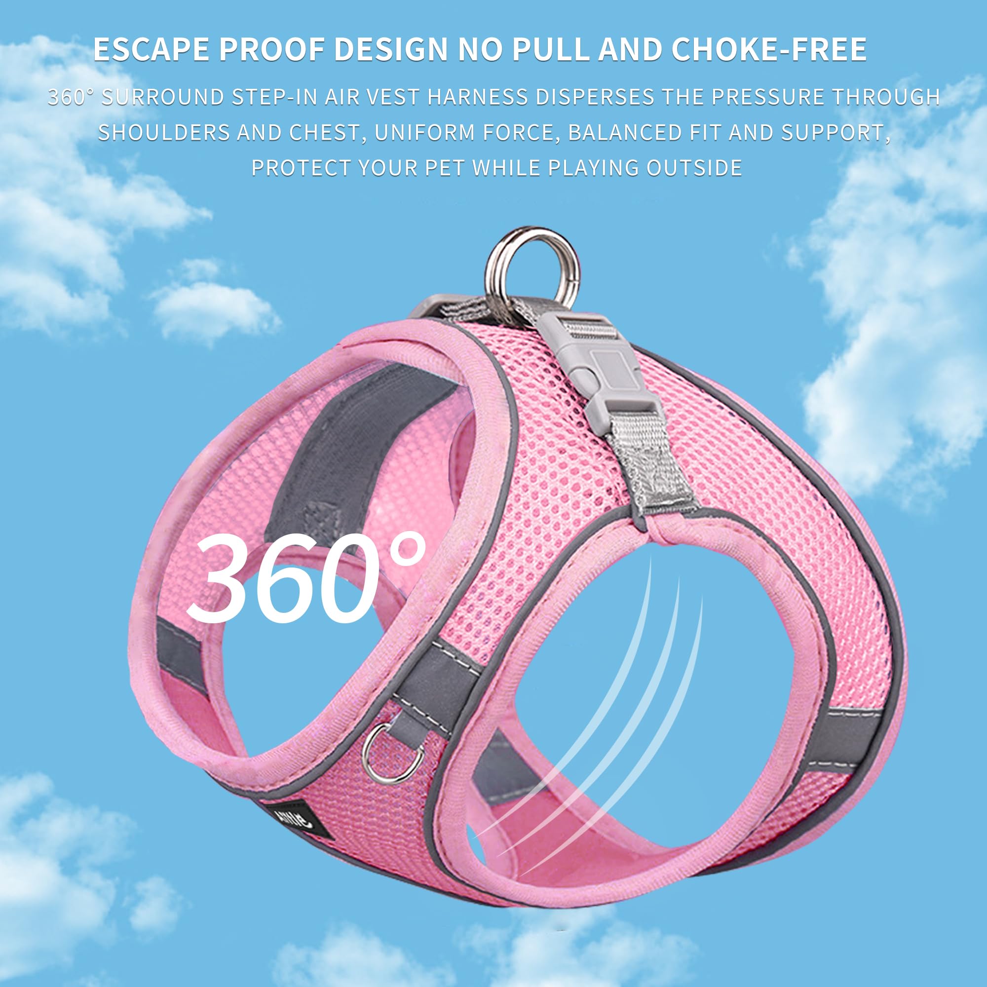 AIITLE Escape Proof Dog Harness - Step in Adjustable Dog Harness No Choke Over with Breathable Mesh for Spring- Outdoor Walking,