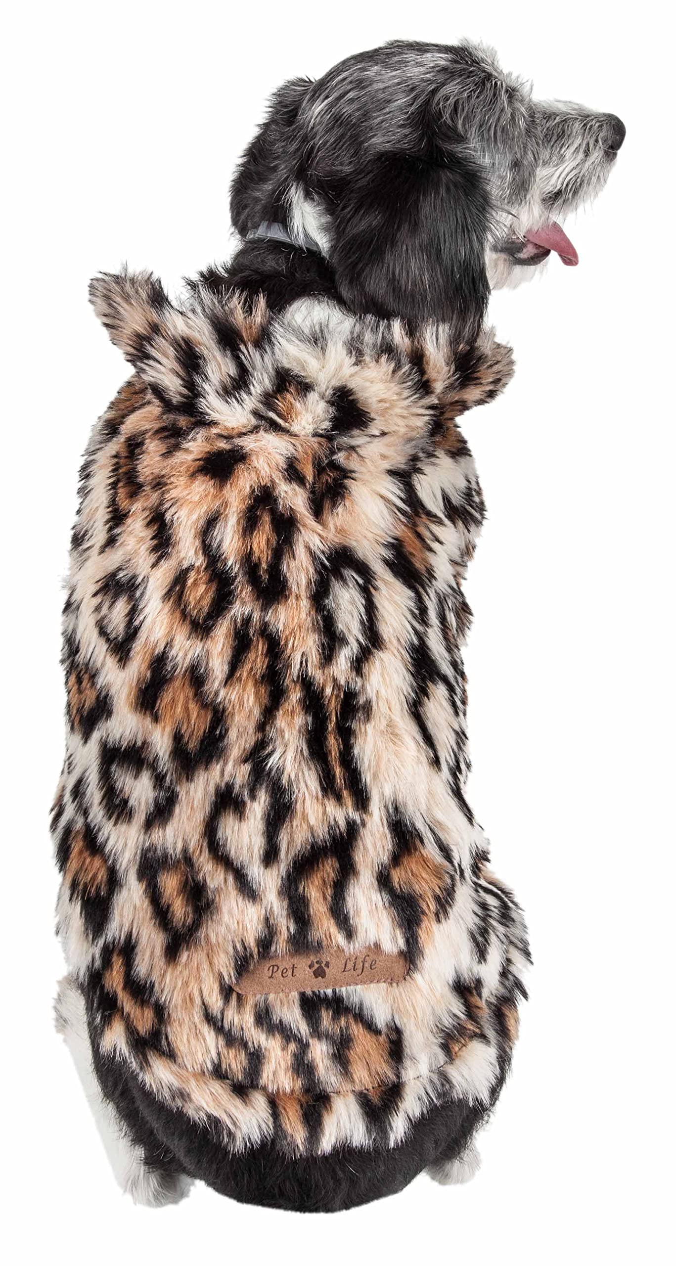 Pet Life ® Luxe 'Lab-Pard' Dazzling Leopard Patterned Mink Fur Dog Coat - Dog Jacket with Easy Hook-and-Loop Belly enclosures - Winter Dog Coats for Small Medium Large Dogs