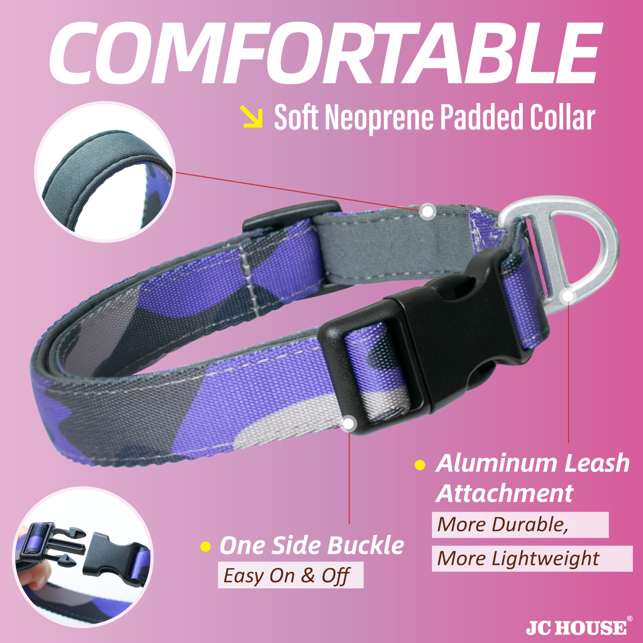 Jc House Soft Padded Dog Collar, Neck 16-25, Adjustable Heavy Duty Collar With 3M Reflective Logo For Medium, Large Dogs, Camo P
