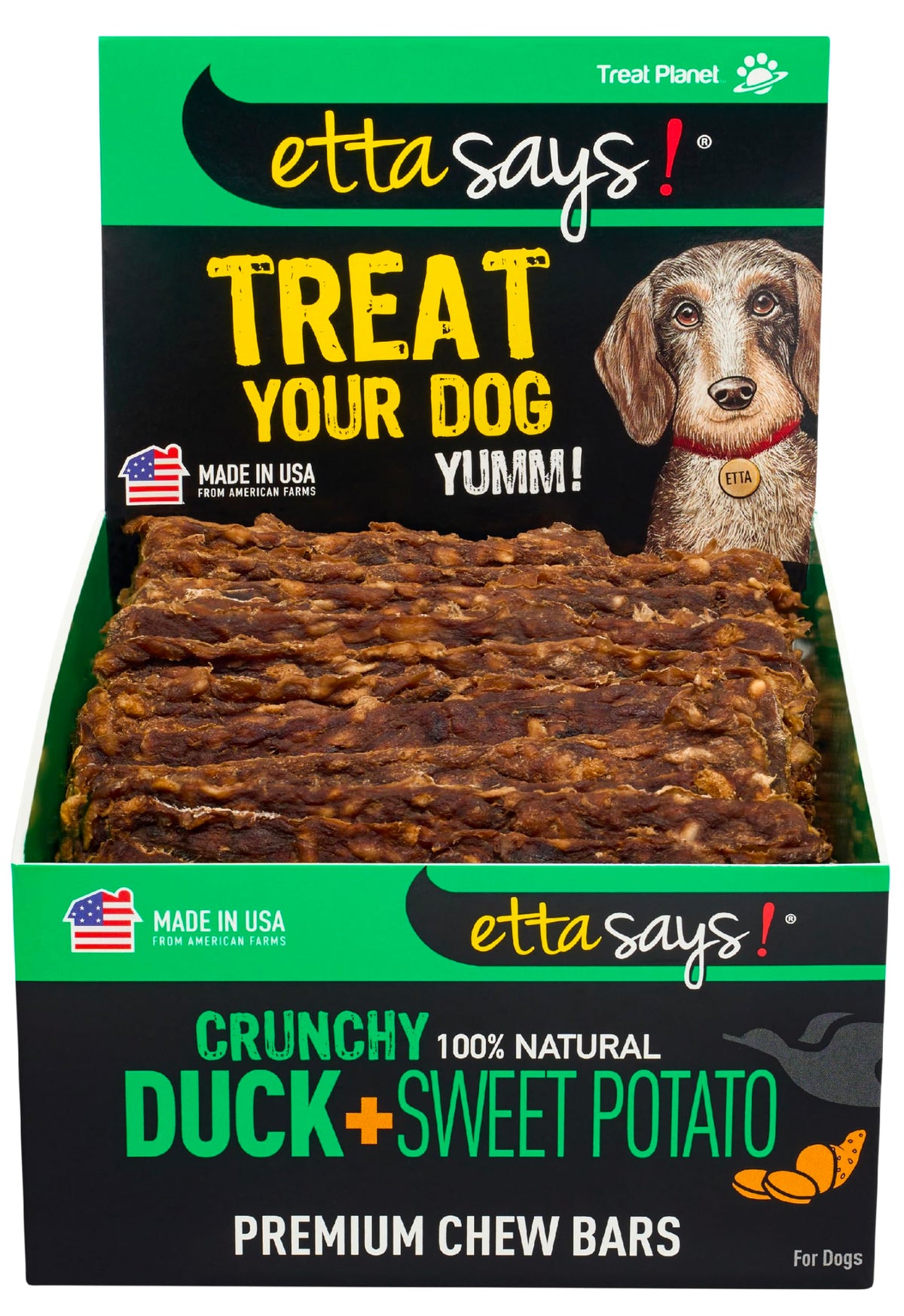 Etta Says! Premium Crunchy Chew Bars - All Natural - Duck And Sweet Potato - Made In The Usa (12 Count Pack Of 1)