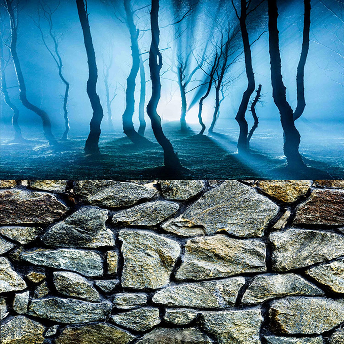 Elebox Fish Backgrounds Paper Double Sides 3D Stone & Trees Aquarium Background Picture 19'' X 48'' Fish Tank Background