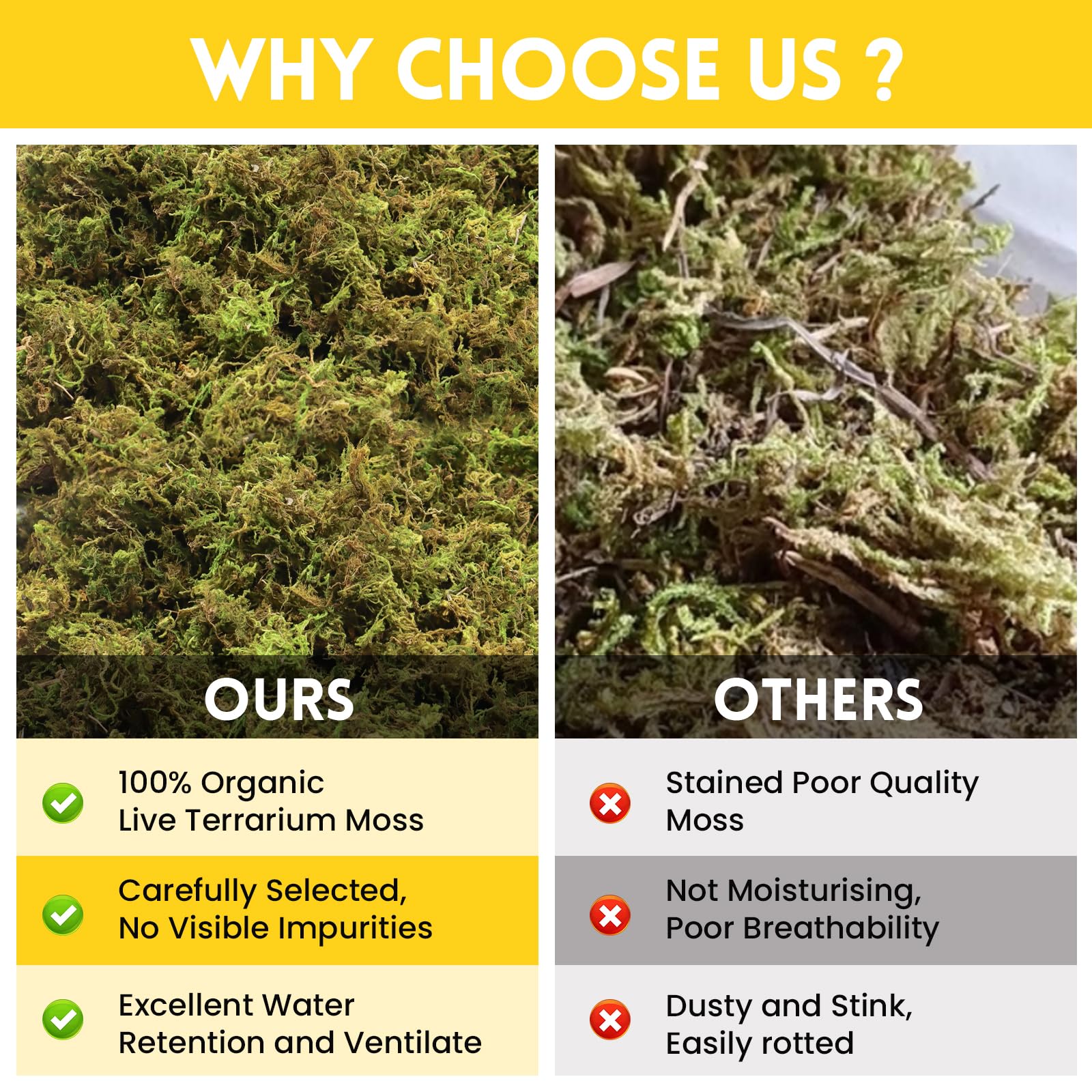 Riare 2.6LB Premium Sphagnum Moss for Reptiles- 100QT Natural Live Moss Reptile Moss Bedding for Terrarium, Hatching, Forest Sph