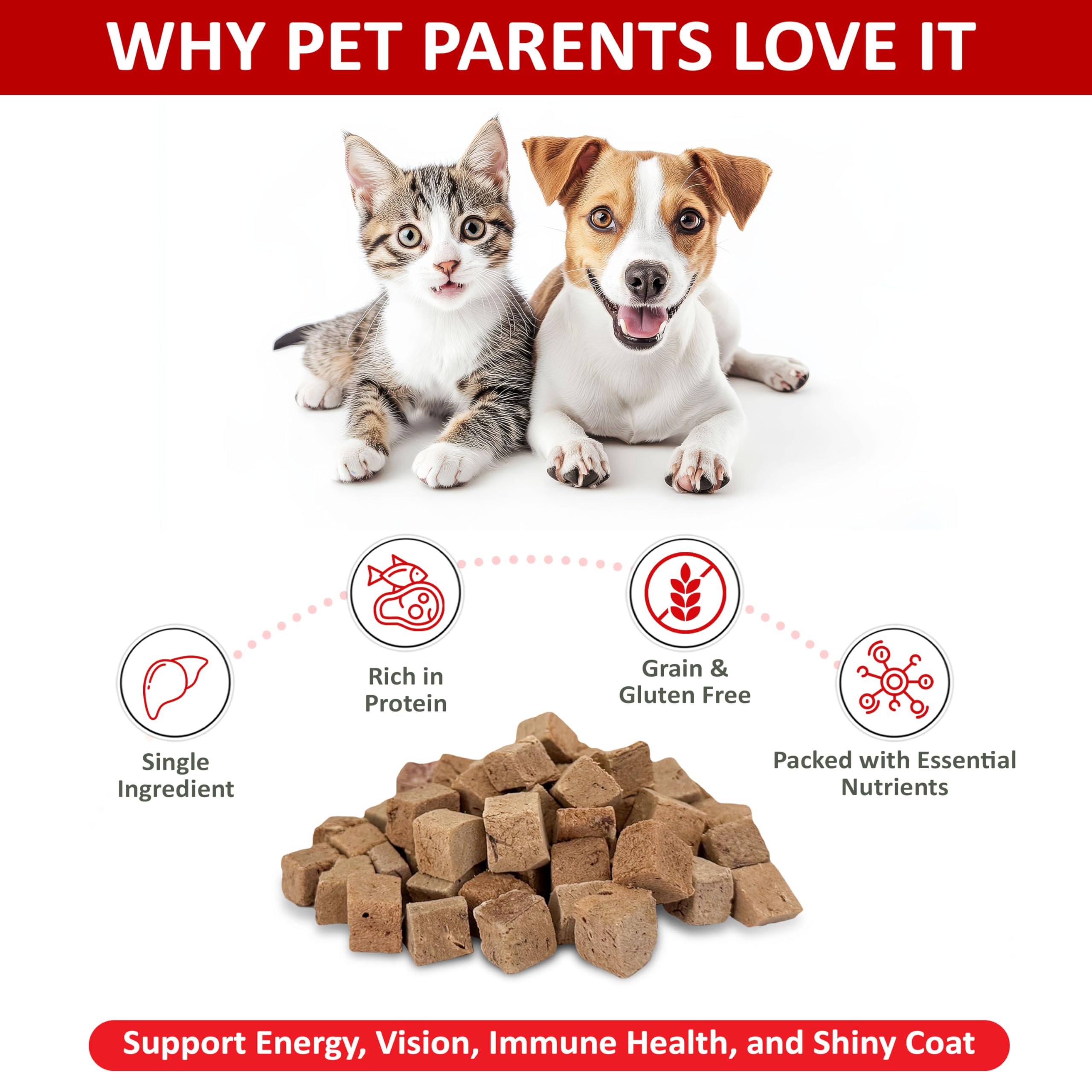Beef Liver Dog Treats, Freeze Dried Raw Beef Liver Treats for Dogs & Cats, Single Ingredient, Human Grade, No Additives, High Pr