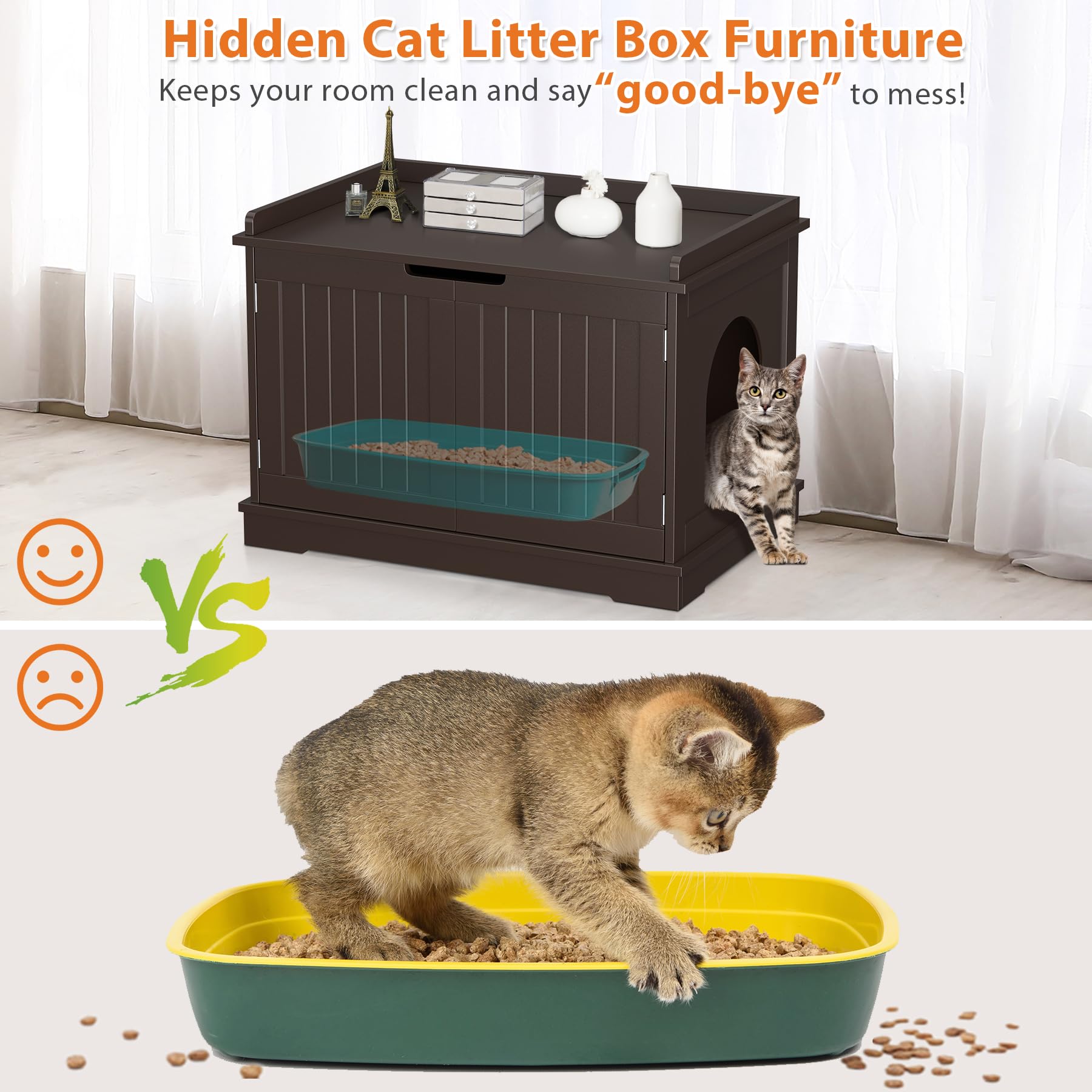 Pet Republic Hidden Cat Litter Box Enclosure - Cat Litter Box Furniture Table Nightstand (Coffee)