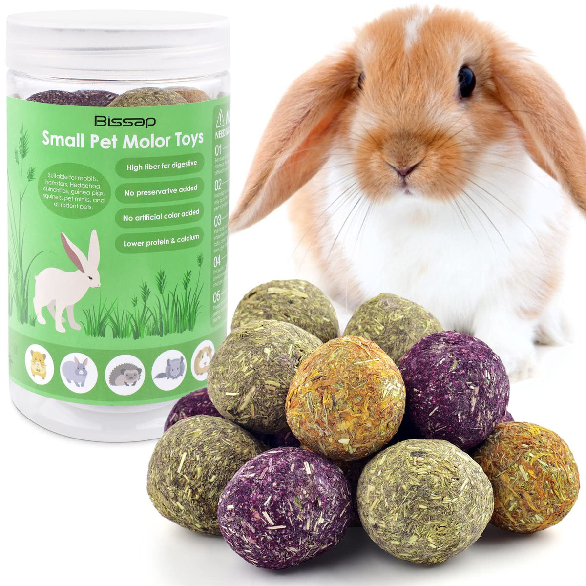 Bissap Bunny Chew Toys 15Pcs, 100% Natural Flowers Flavored Timothy Hay Balls Rabbit Chew Treats For Hamster Guinea Pigs Rats Chinchillas Gerbils And Other Small Animals Teeth Care